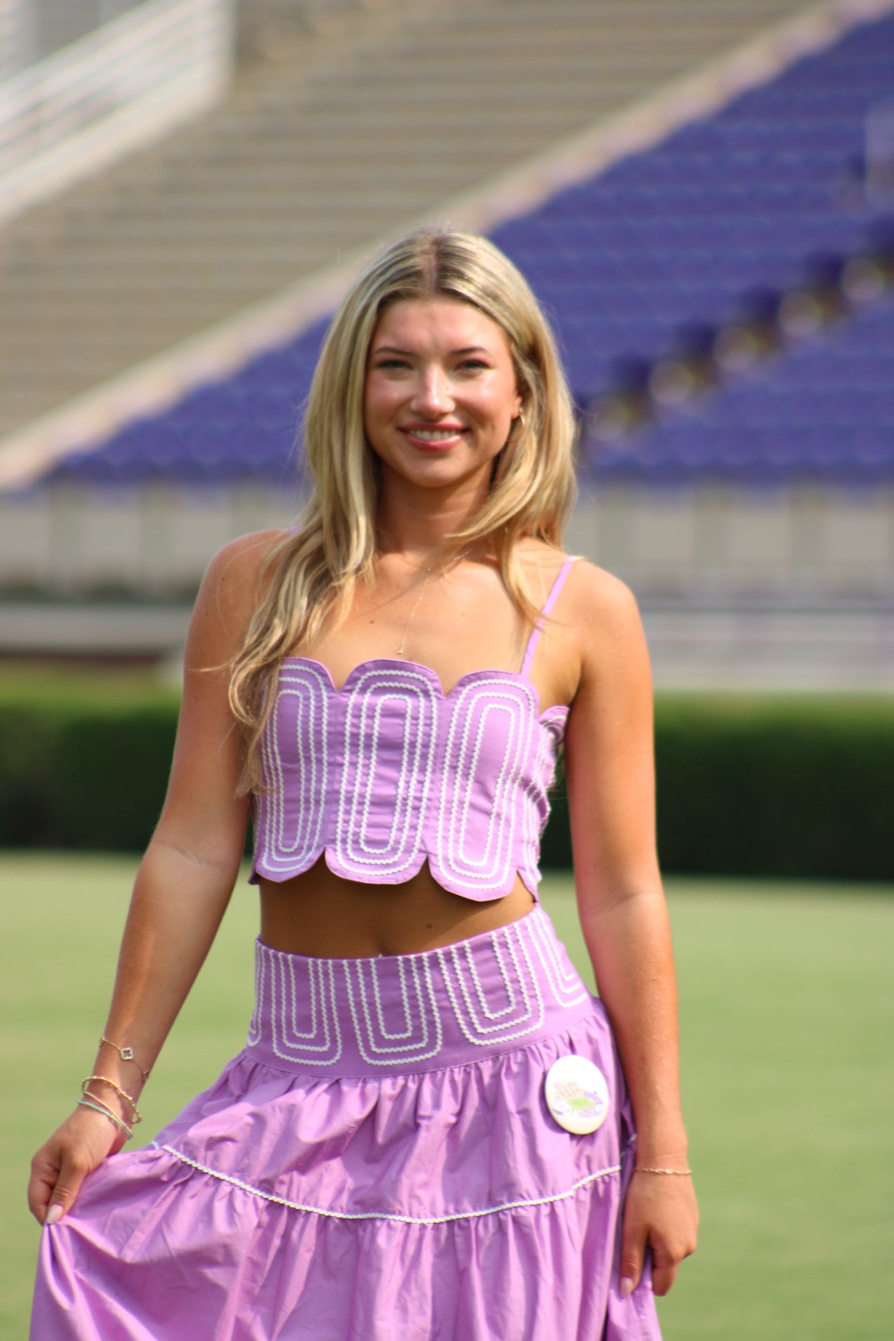 Southern Grace Embroidered Top & Midi Skirt Set - Lilac/Purple