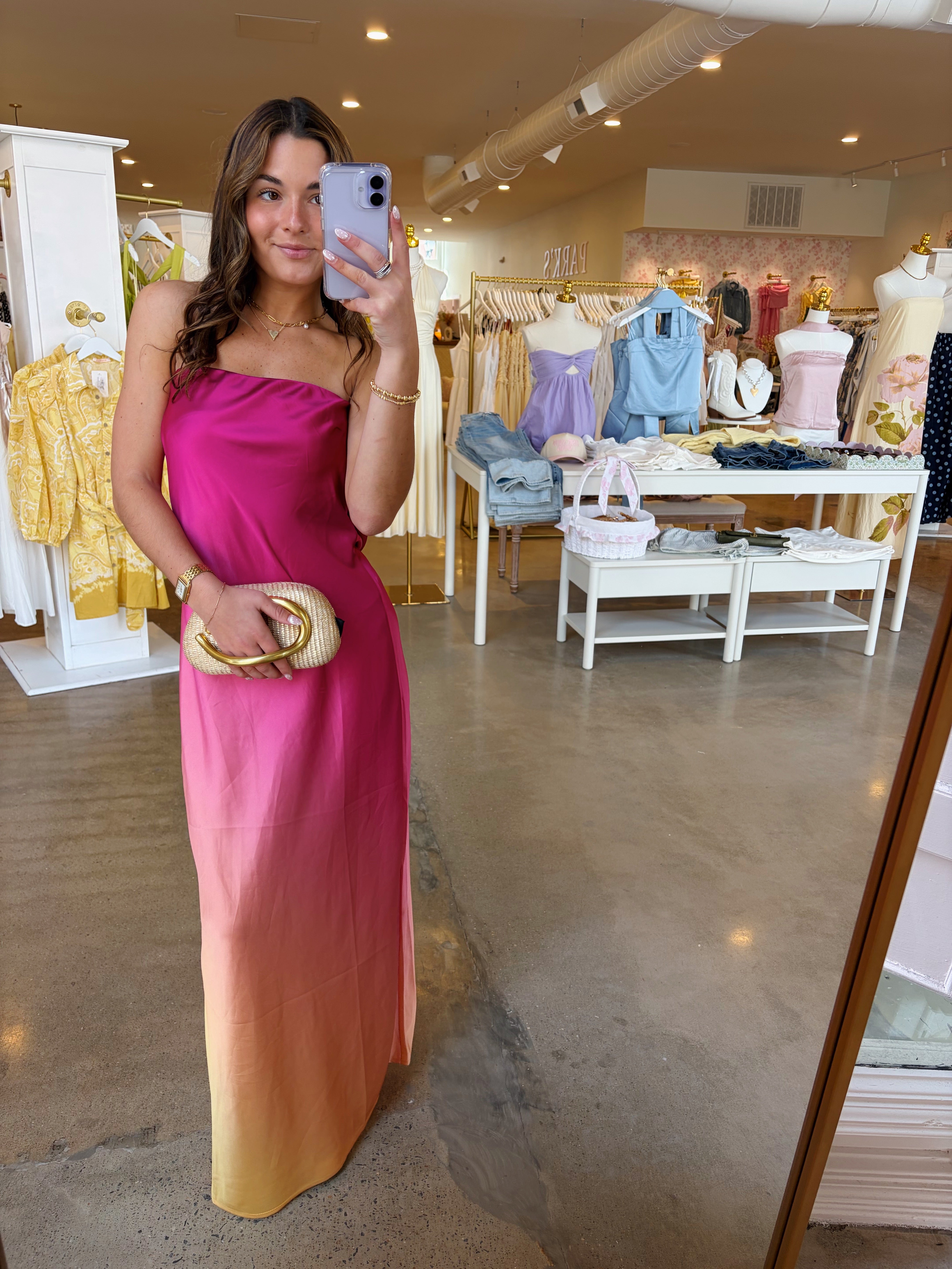 Tequila Sunrise Midi Dress - Pink Ombre