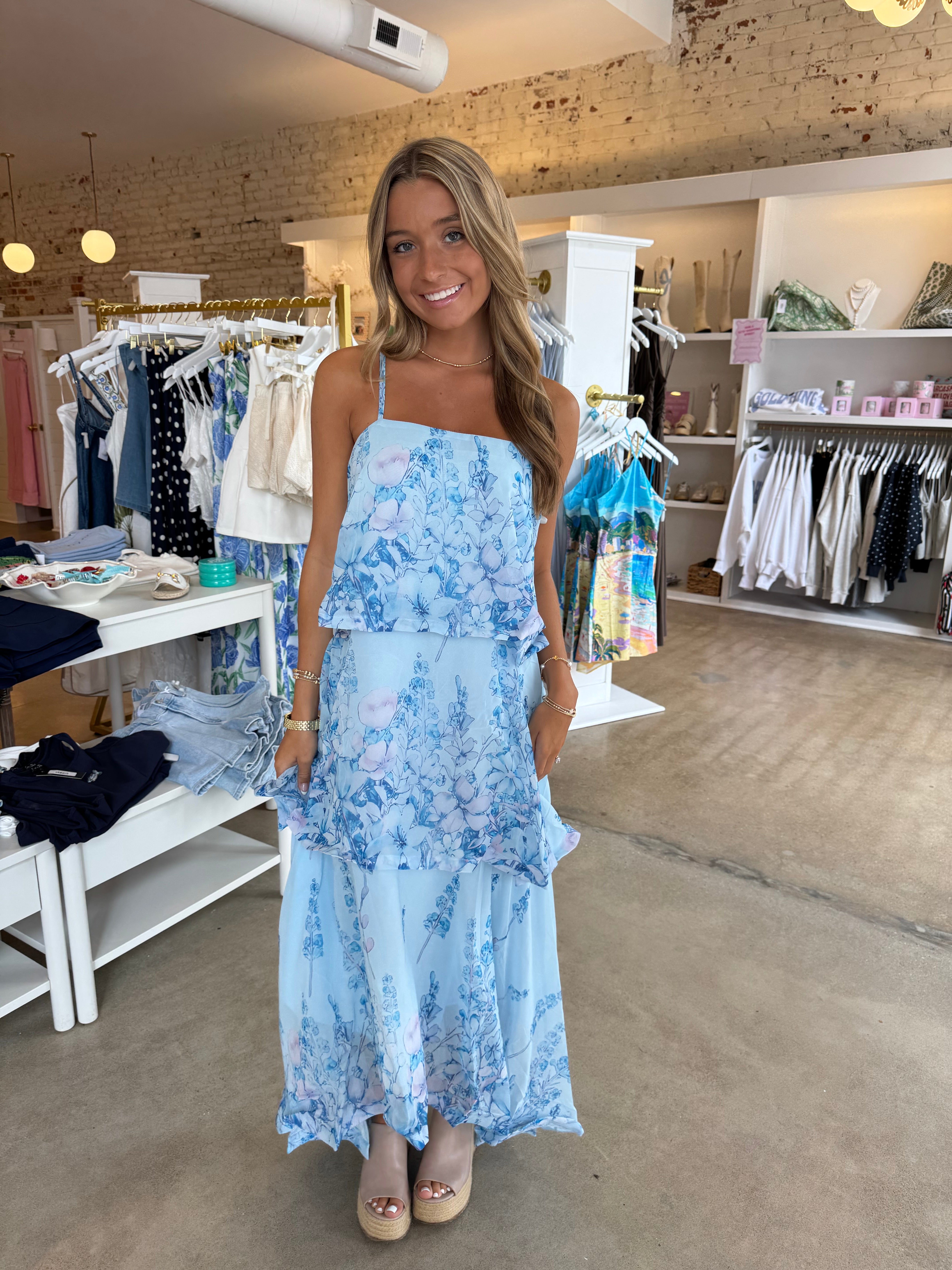 Santeria Tiered Maxi Dress - Blue