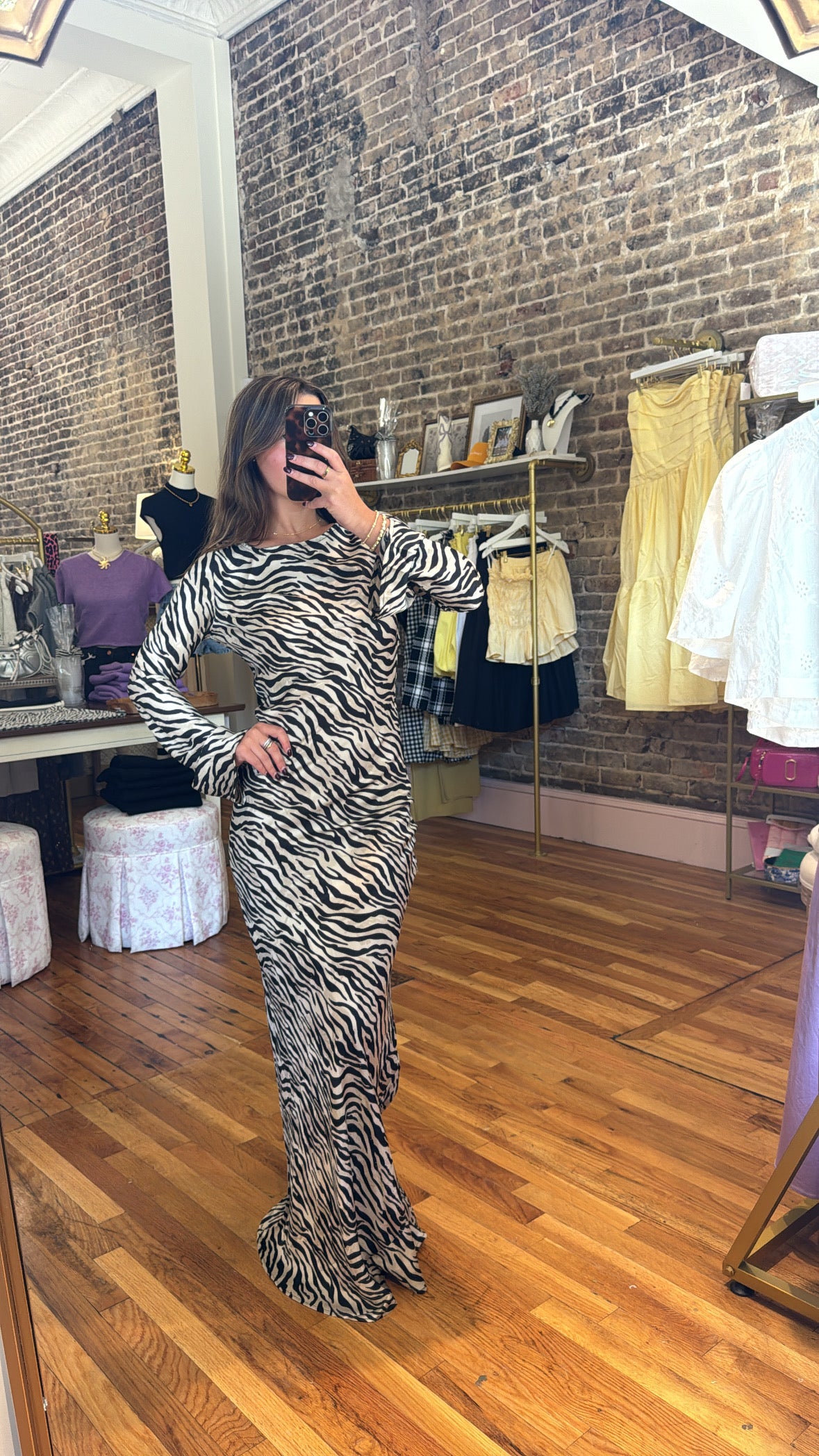 Georgie Satin Maxi Dress - Zebra