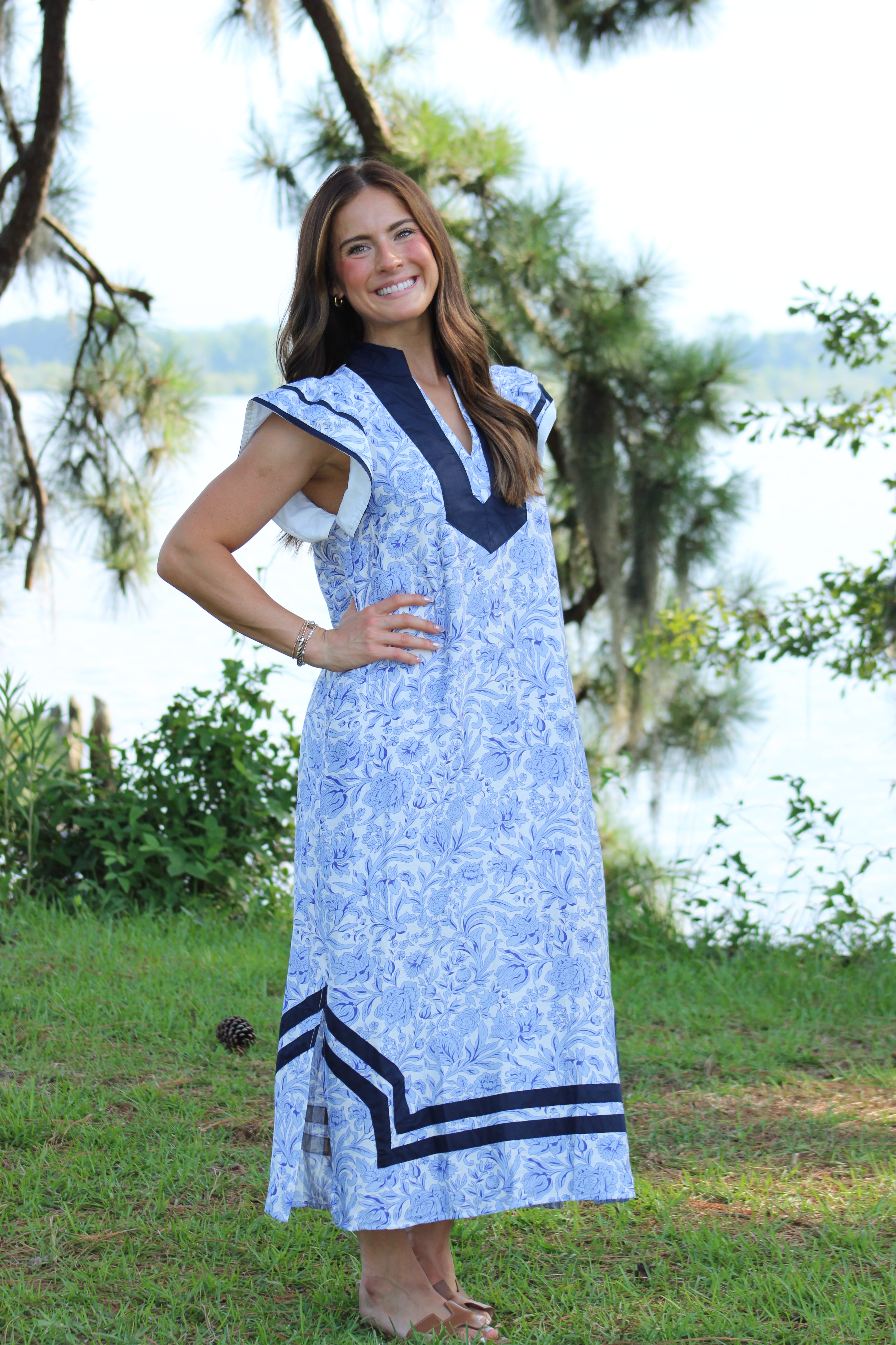 Easy Sunday Midi Dress - Blue & White