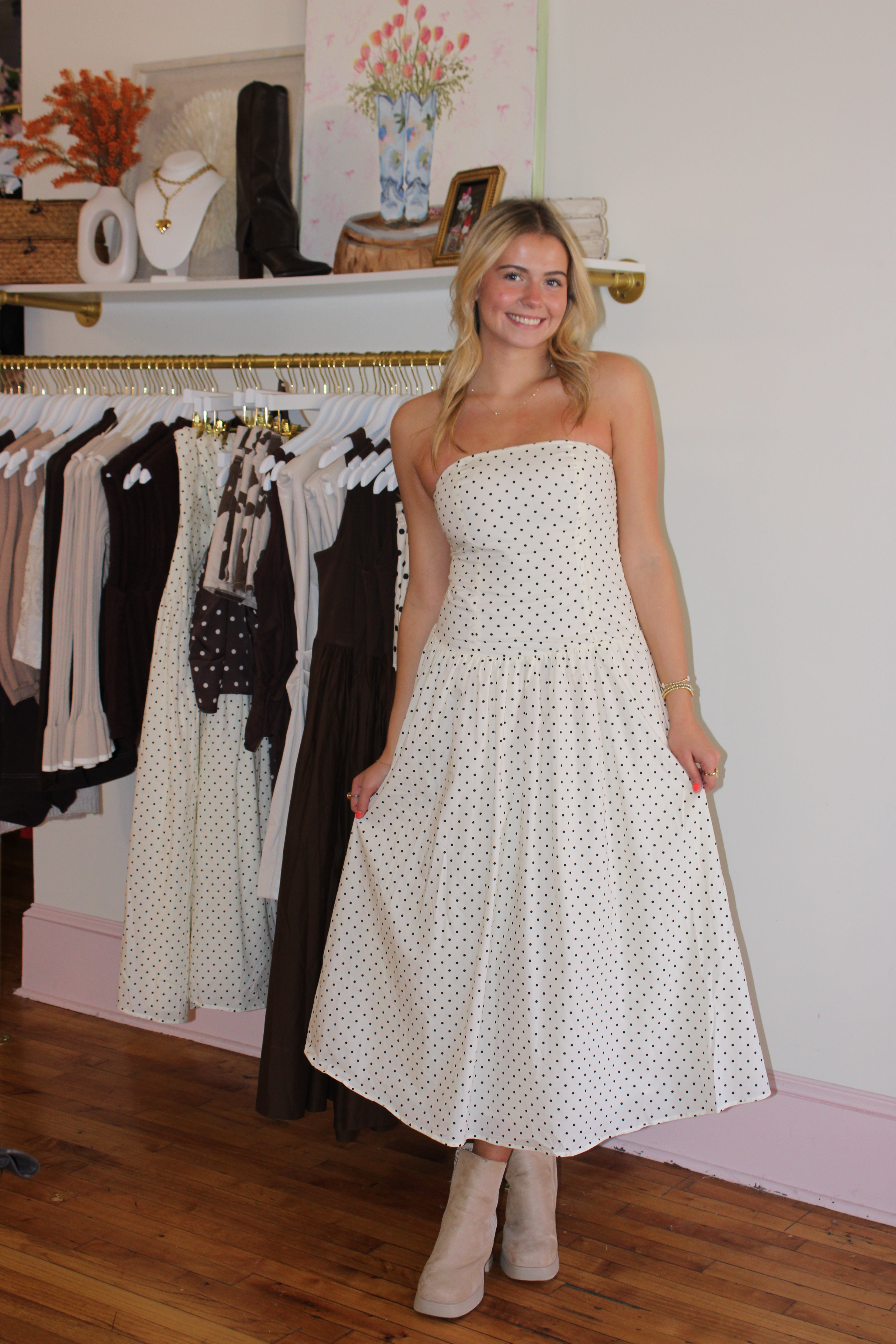 Meant For You Maxi Dress - White Polka Dot