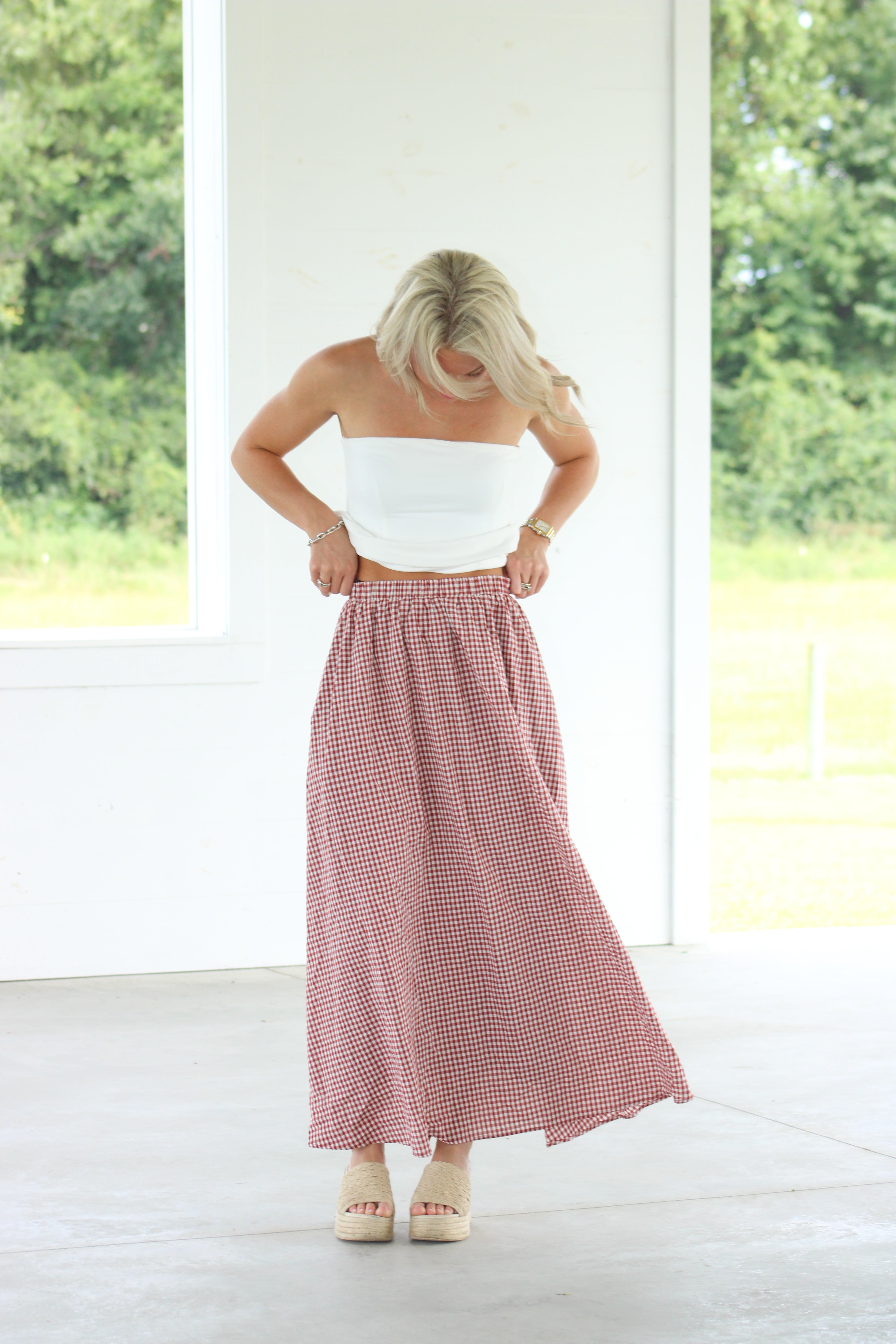 Meet Me At The Picnic Midi Skirt - Red