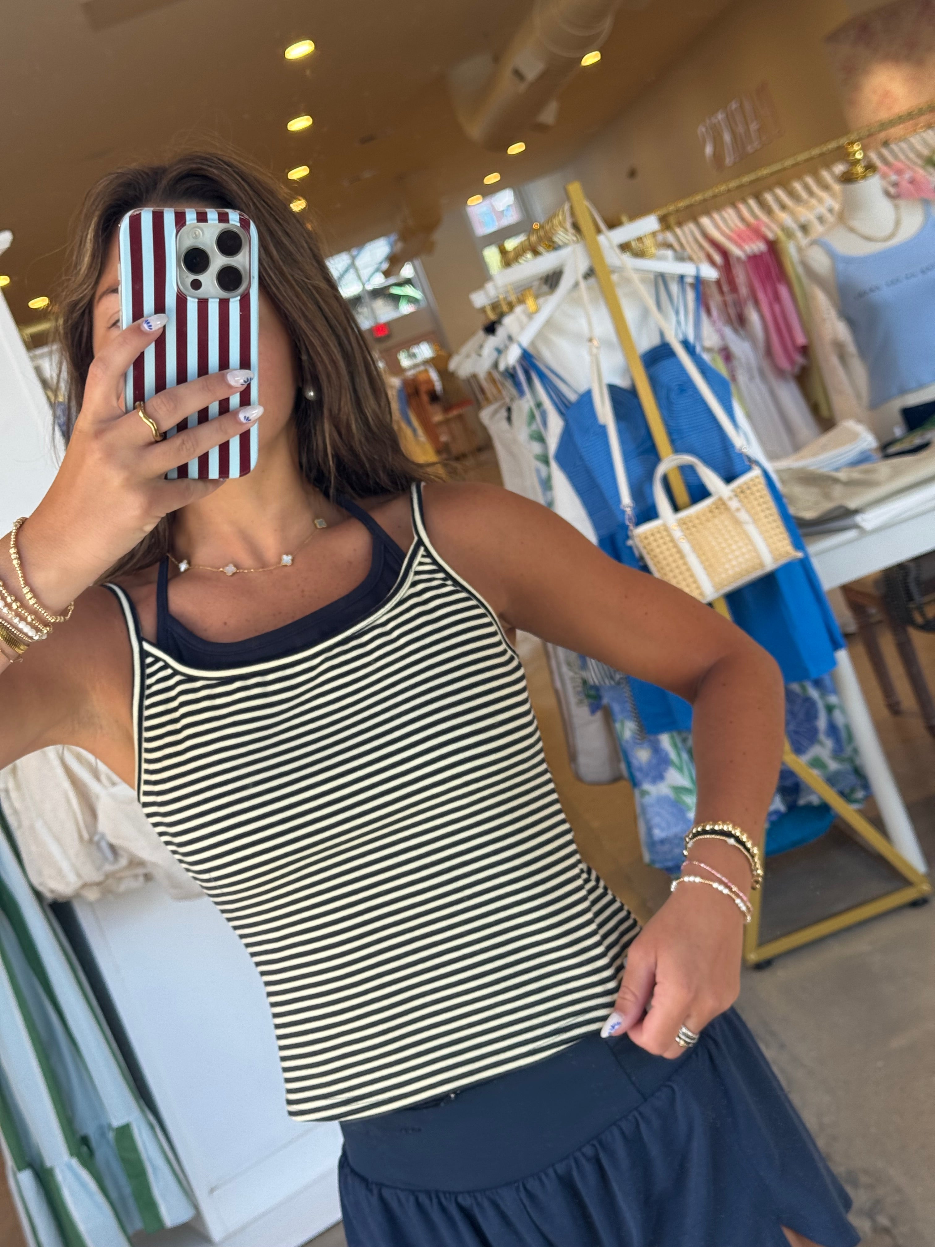 Peyton Double Lined Tank - Navy Stripe