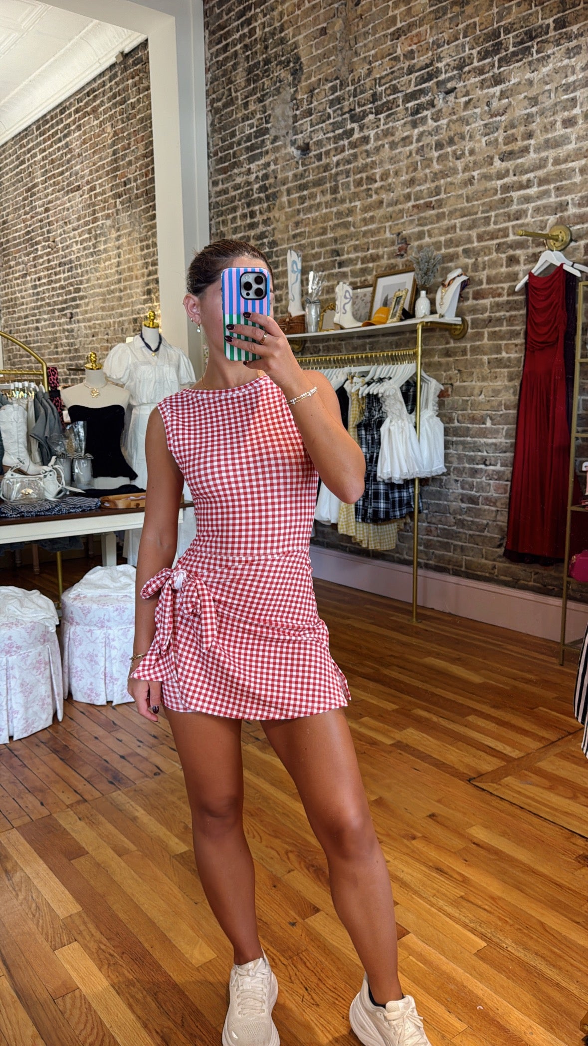 Travel Light Active Mini Dress - Red Gingham