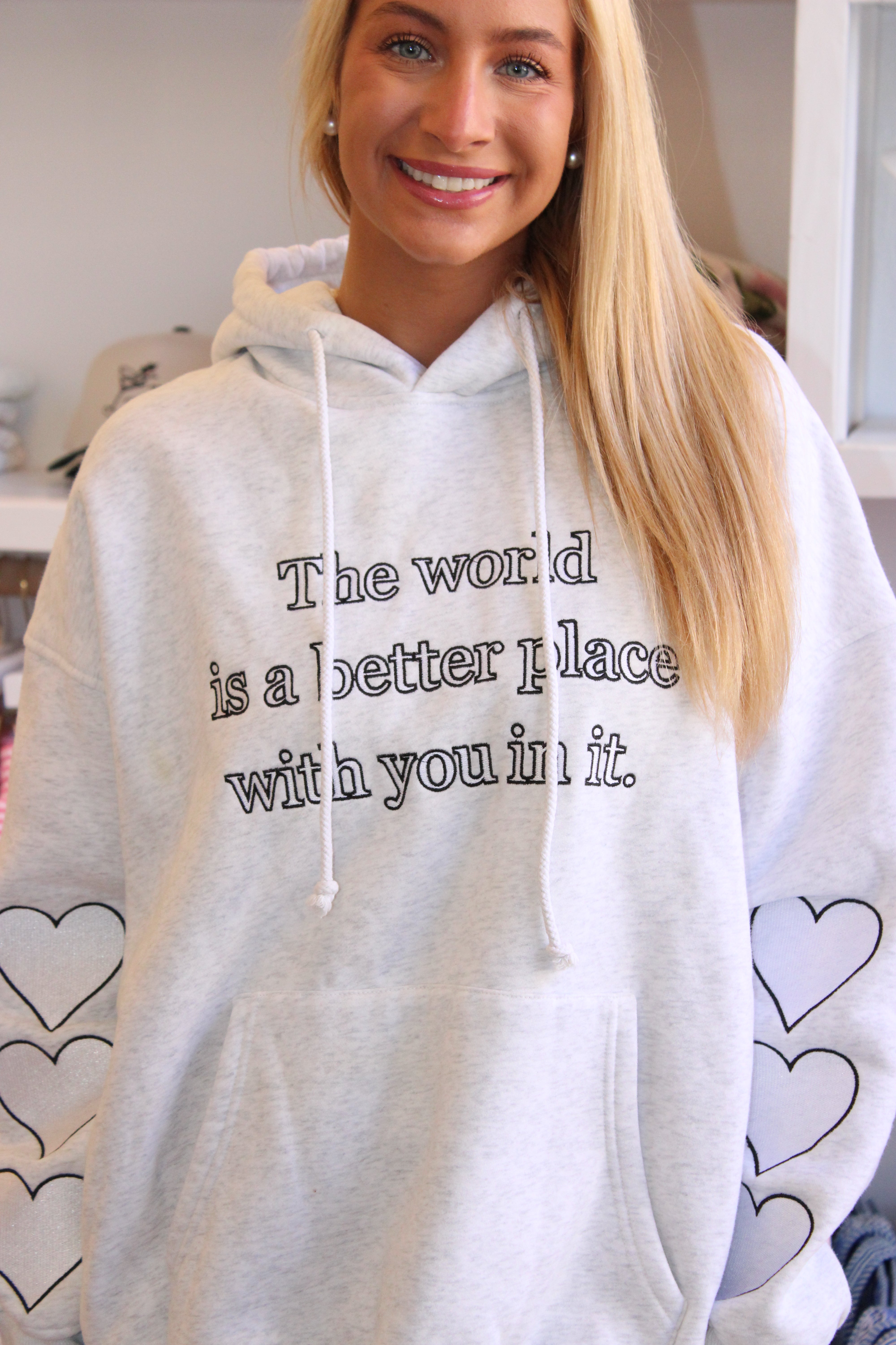 The World Is A Better Place Embroidered Hoodie - Grey