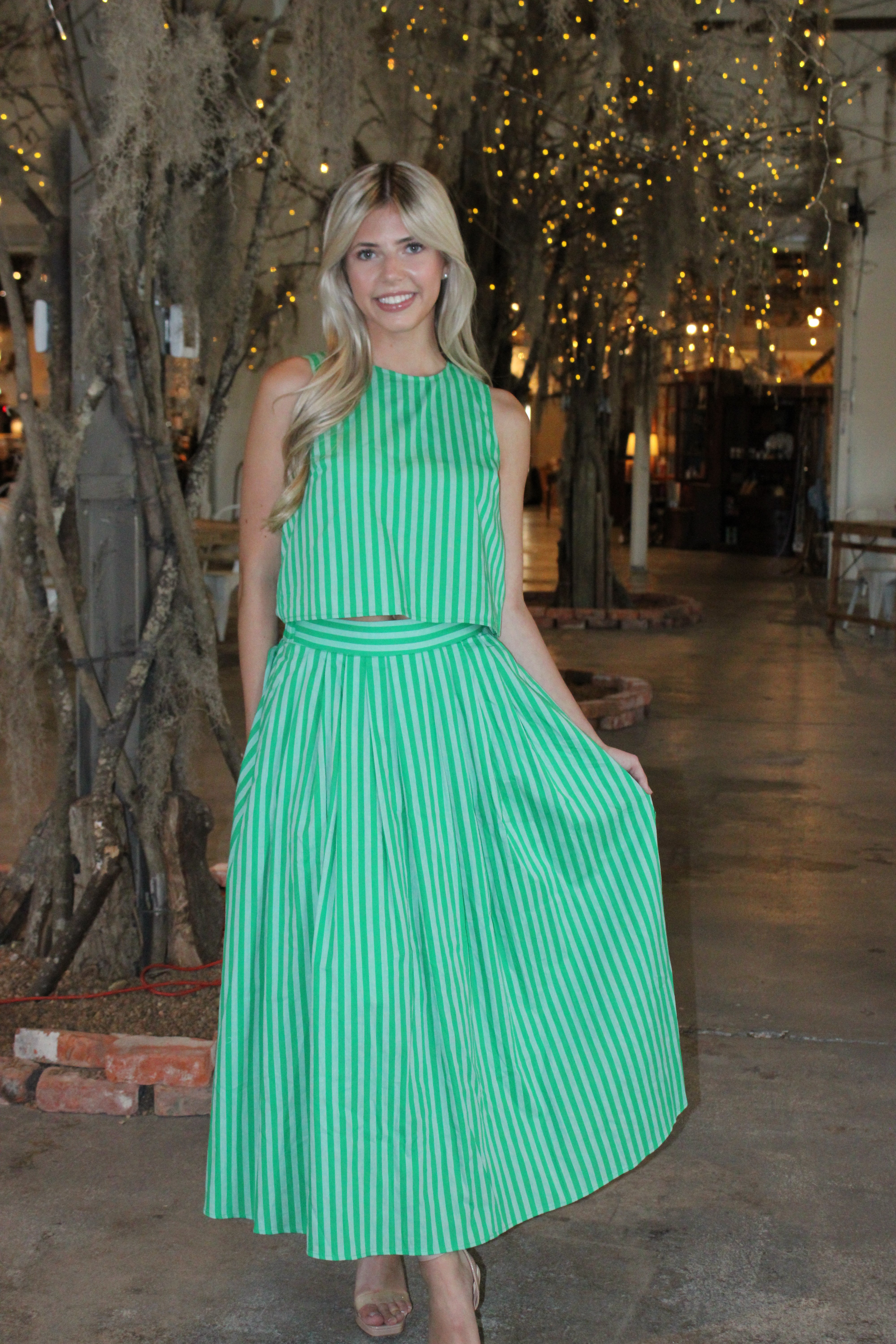 Social Hour Midi Skirt Set - Green
