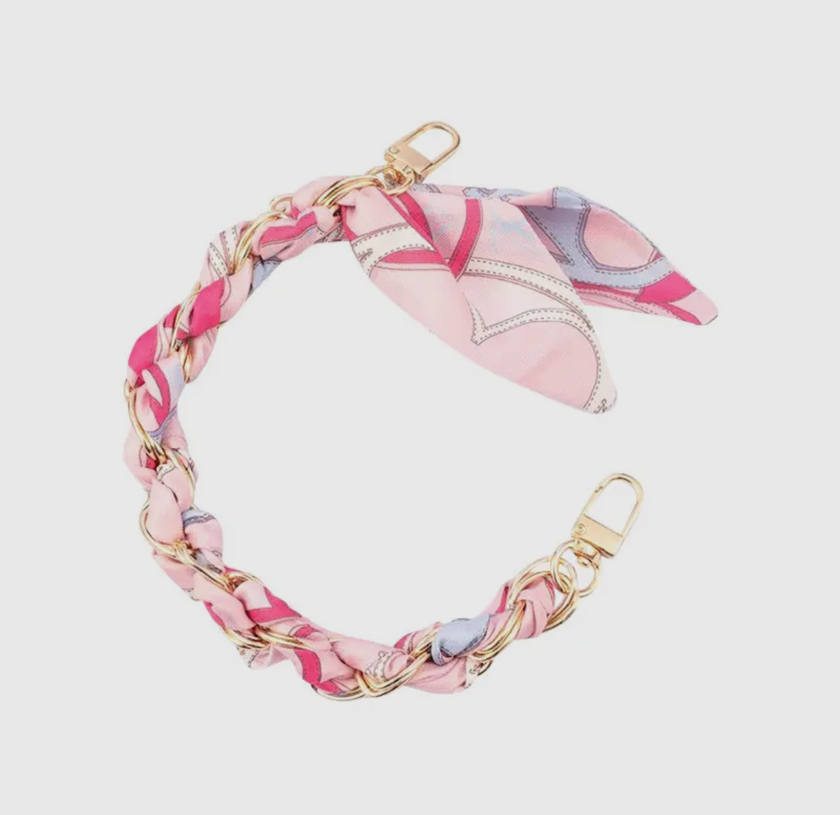 Gold Phone Chain with Scarf Pink Mix - Short
