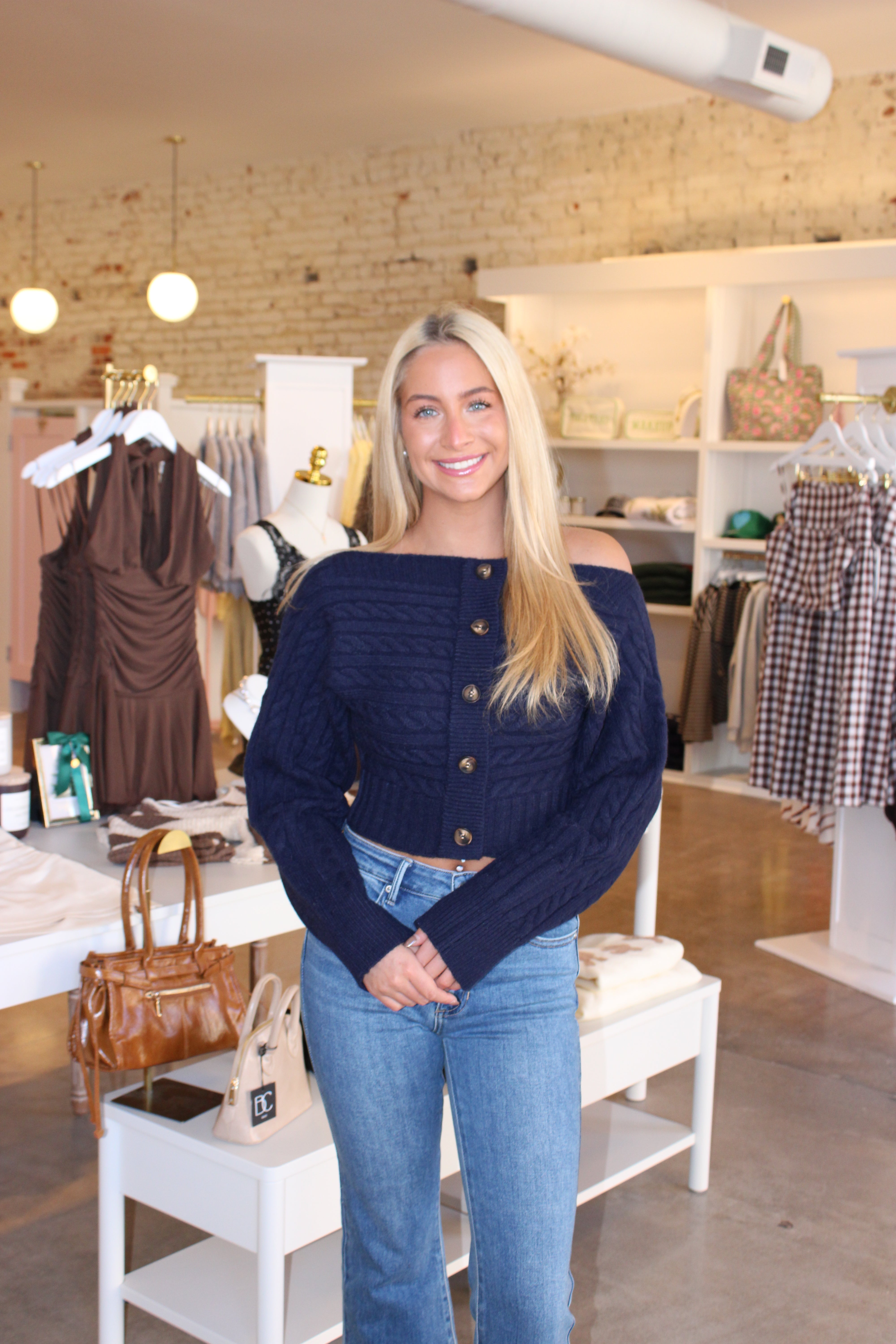 Miles Off The Shoulder Sweater - Navy