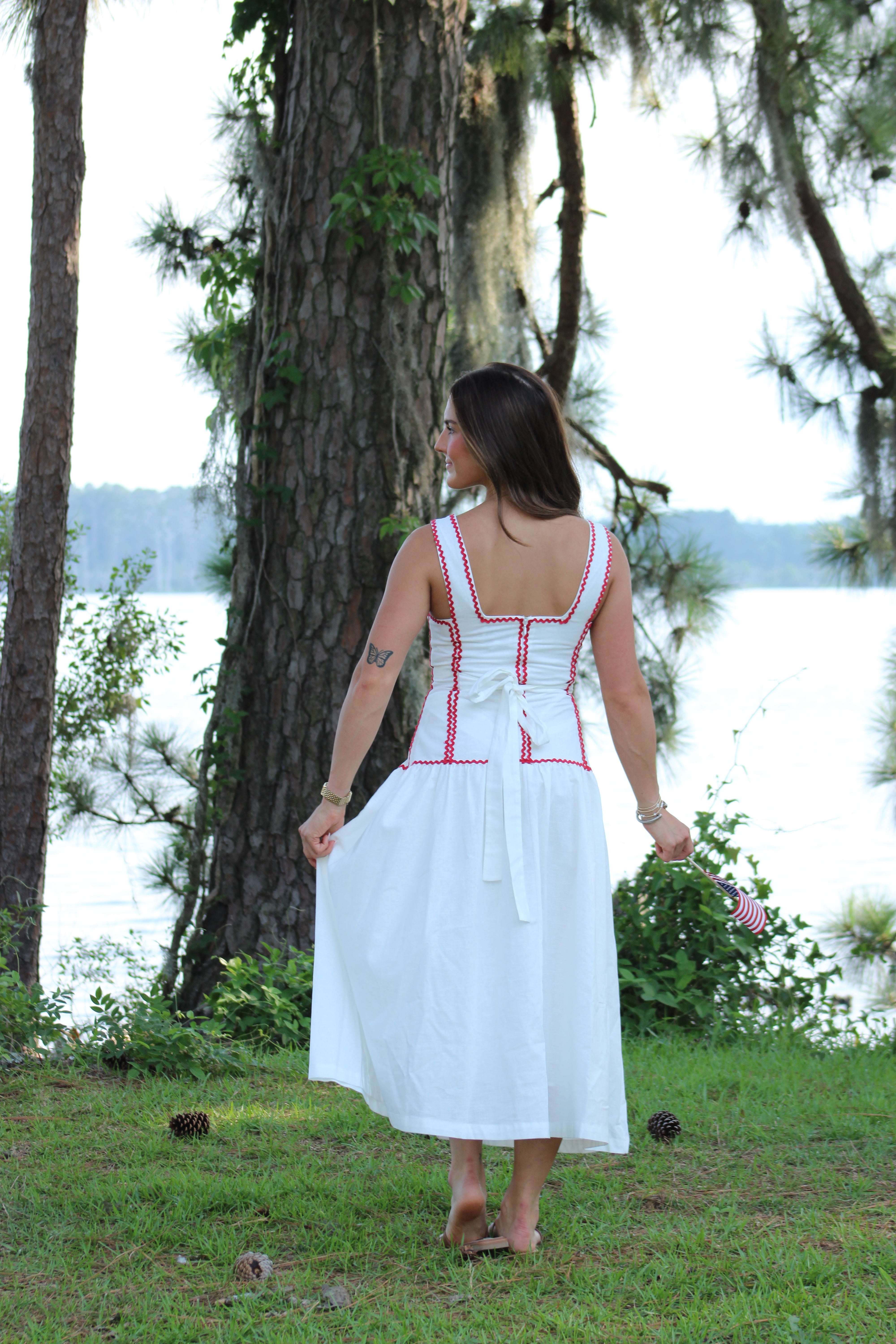Love Club Midi Dress - White & Red