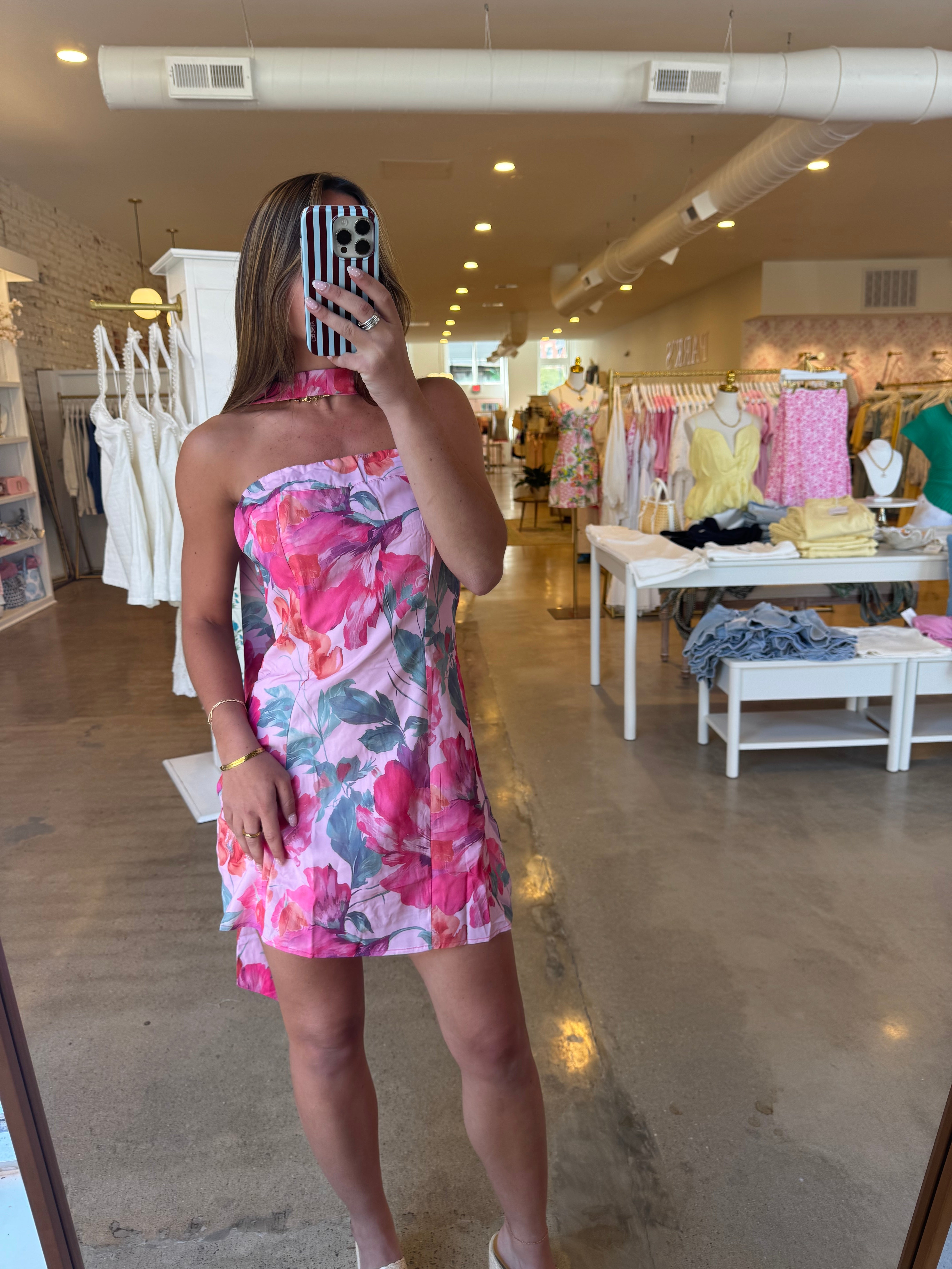 June Mini Dress With Scarf Detail - Rose