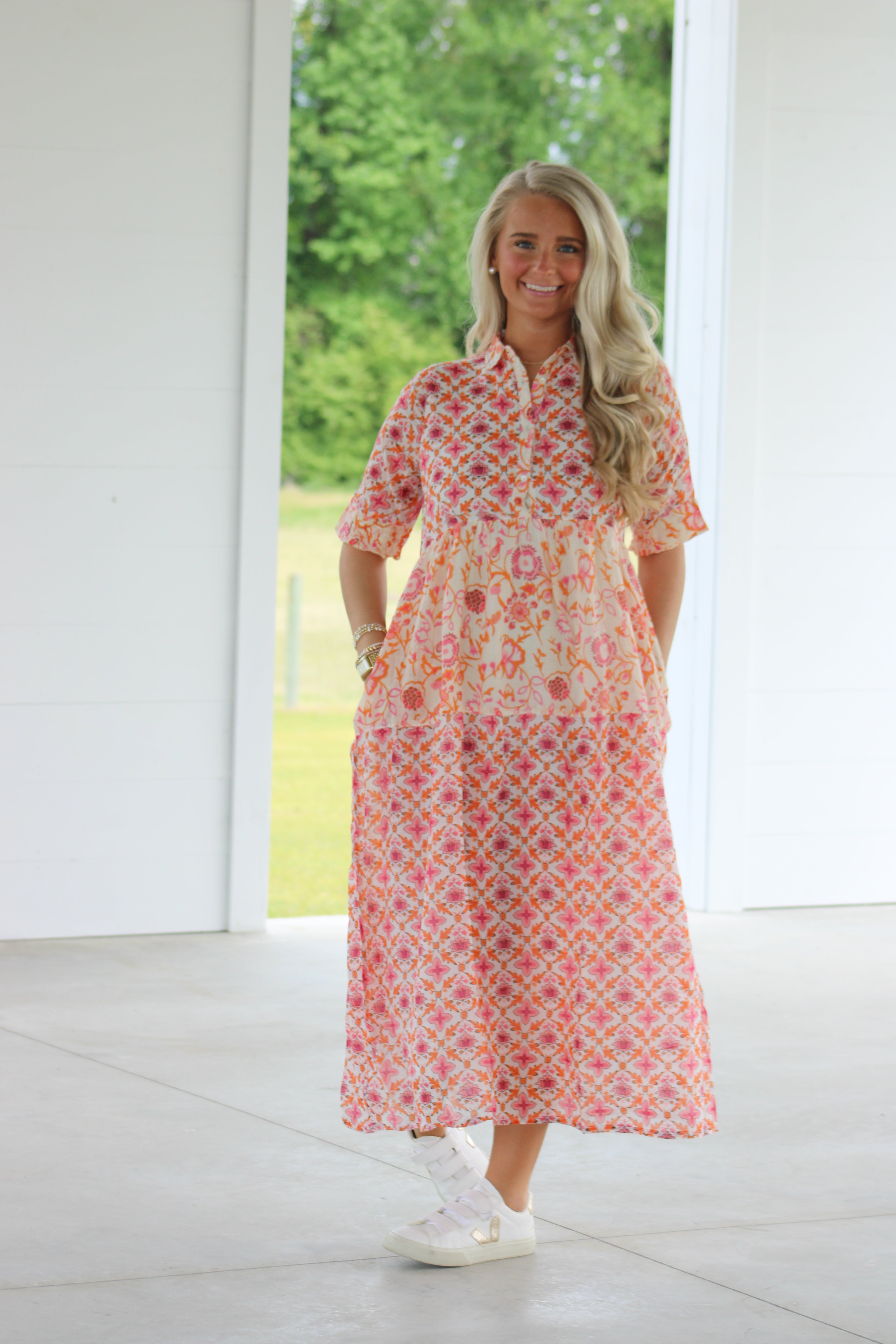 Islamorada Midi Dress - Orange & Pink