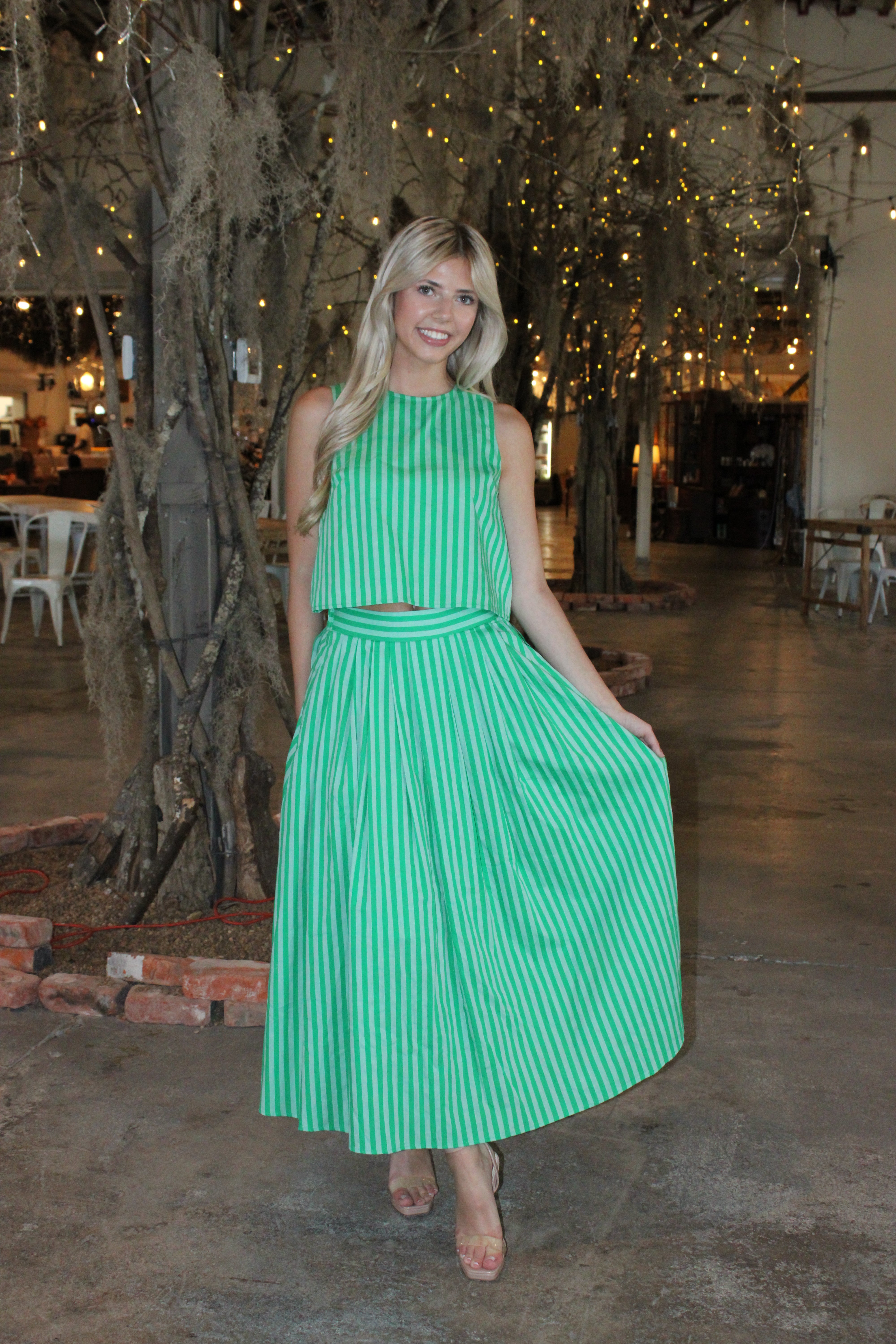 Social Hour Midi Skirt Set - Green