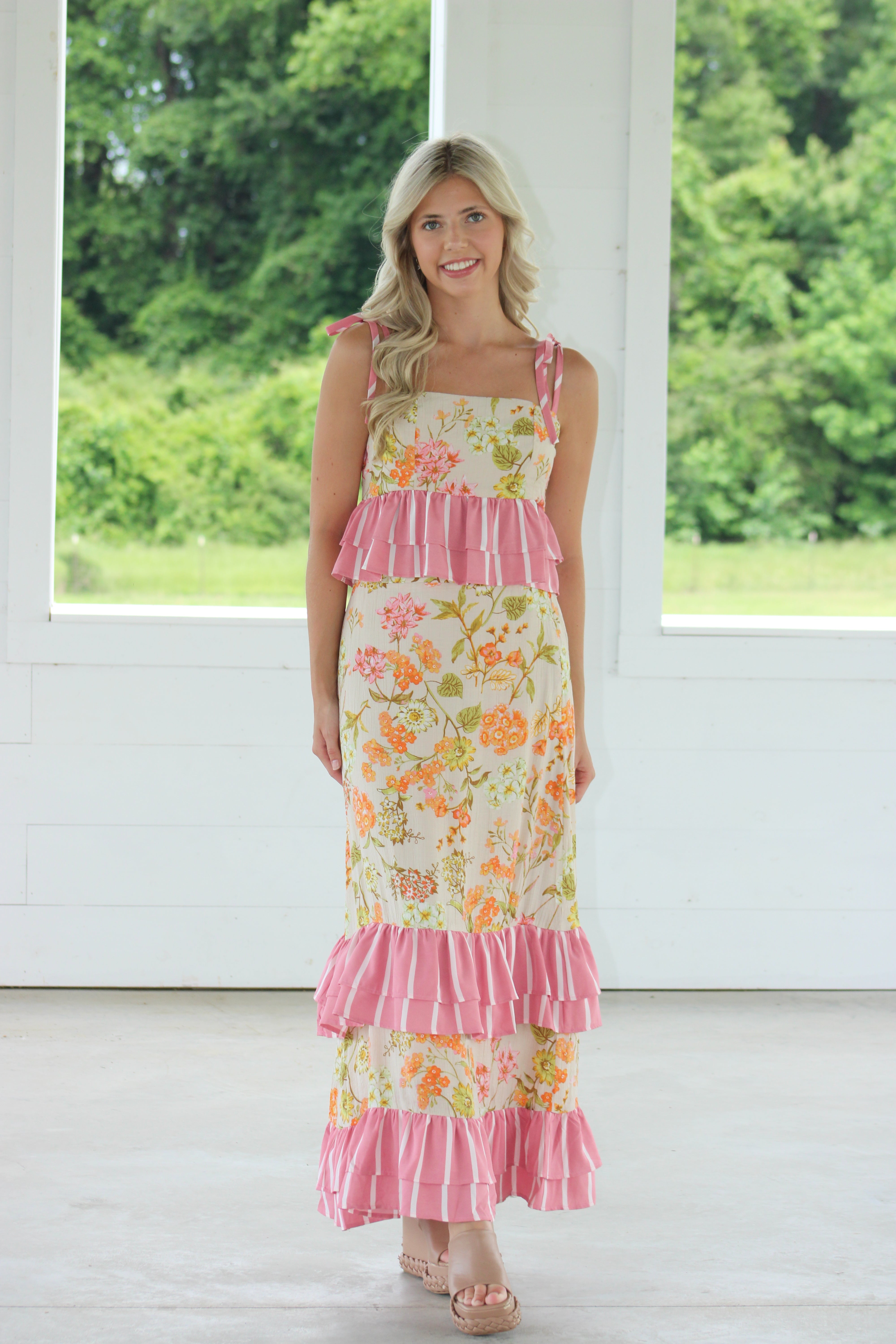 Daisy Midi Skirt Set - Pink Multi