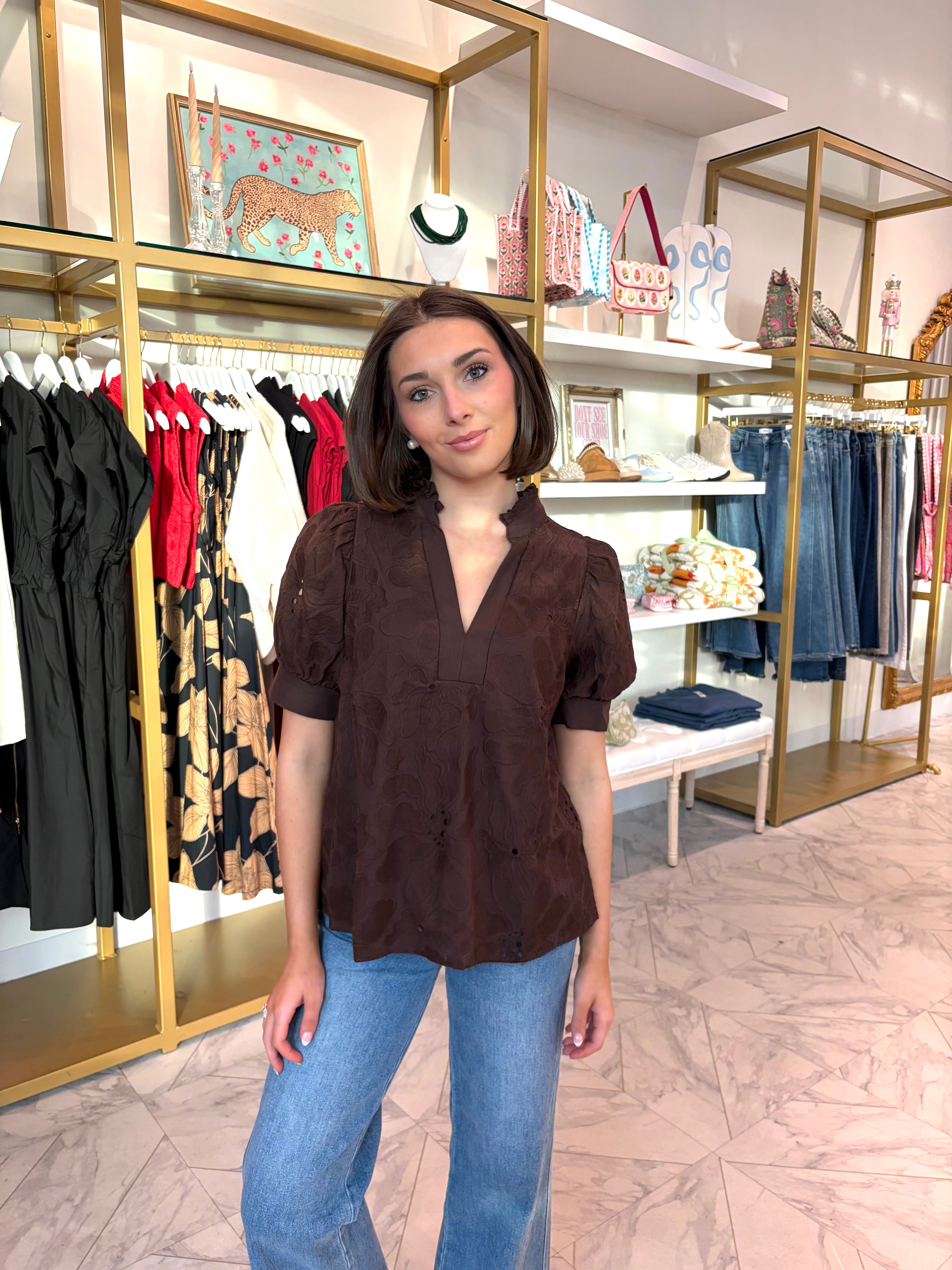 Layne Eyelet Top - Brown