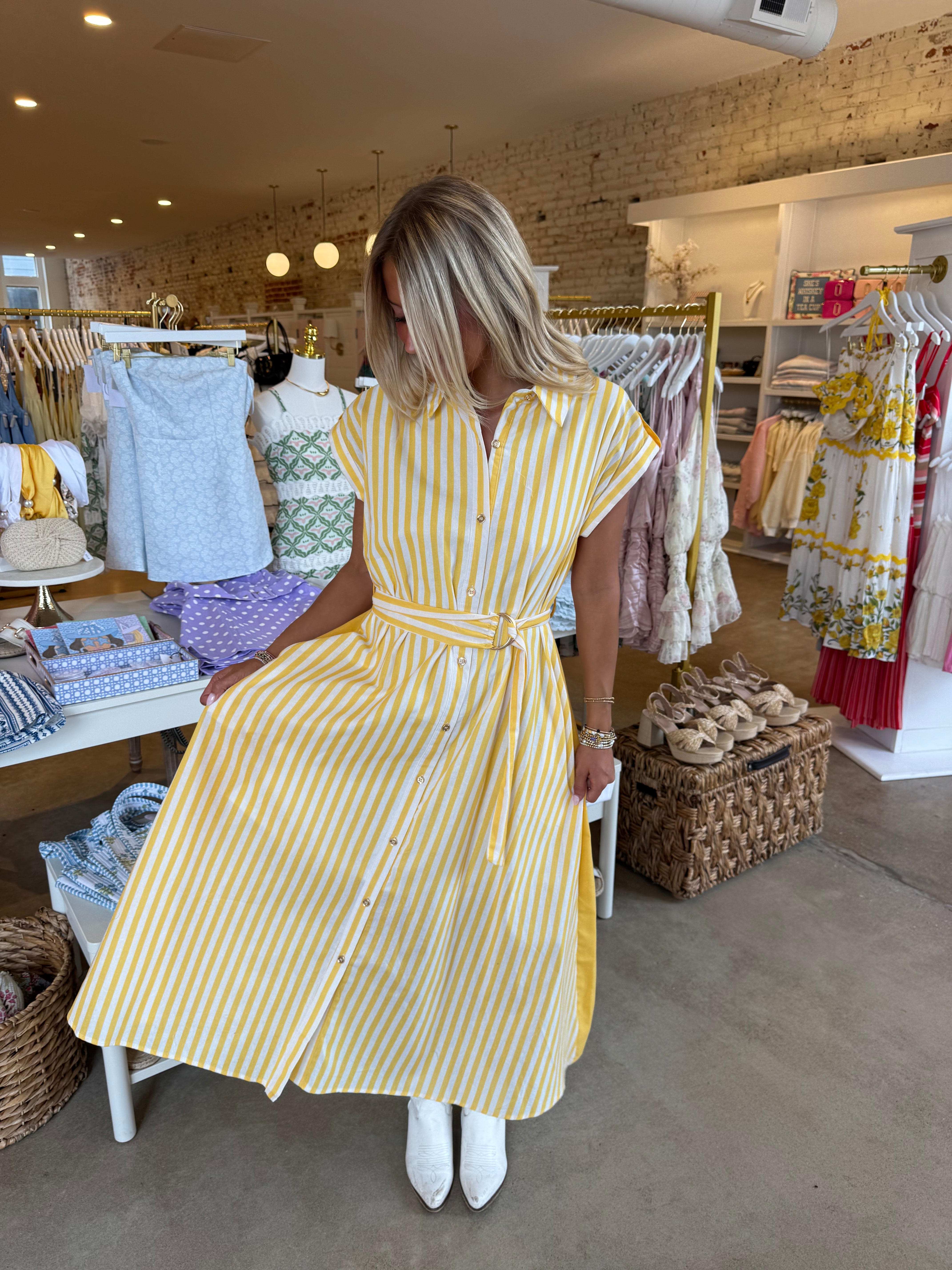 Georgia Midi Dress - Yellow Stripe