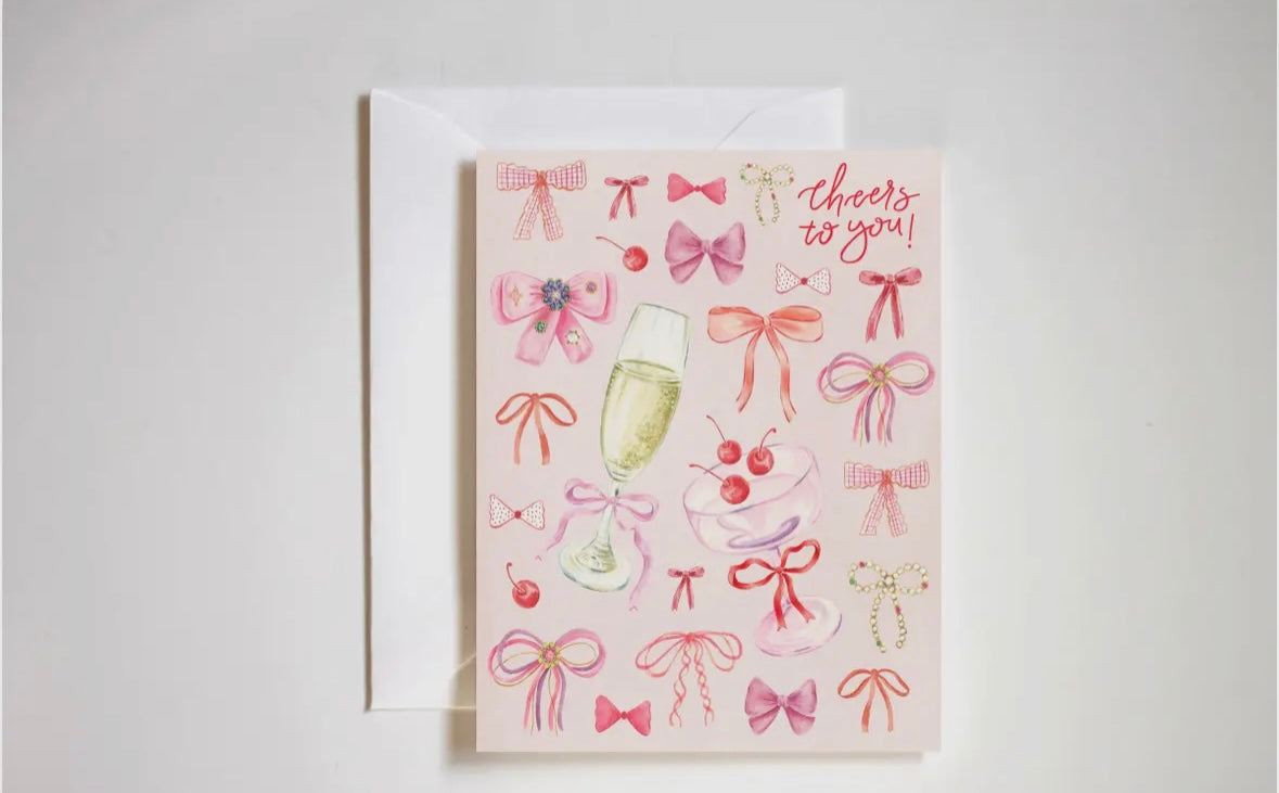 Cheers To You, Coquette Bow Cocktails, Cheeries Greeting Card