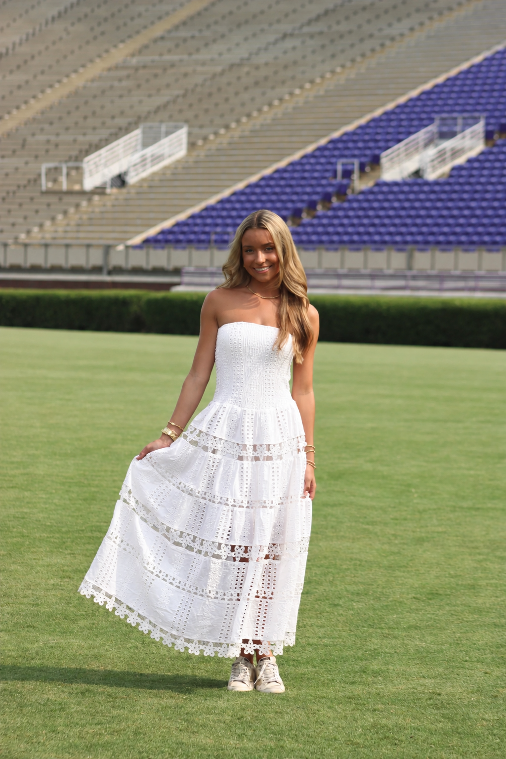 Amy Eyelet Midi Dress - White