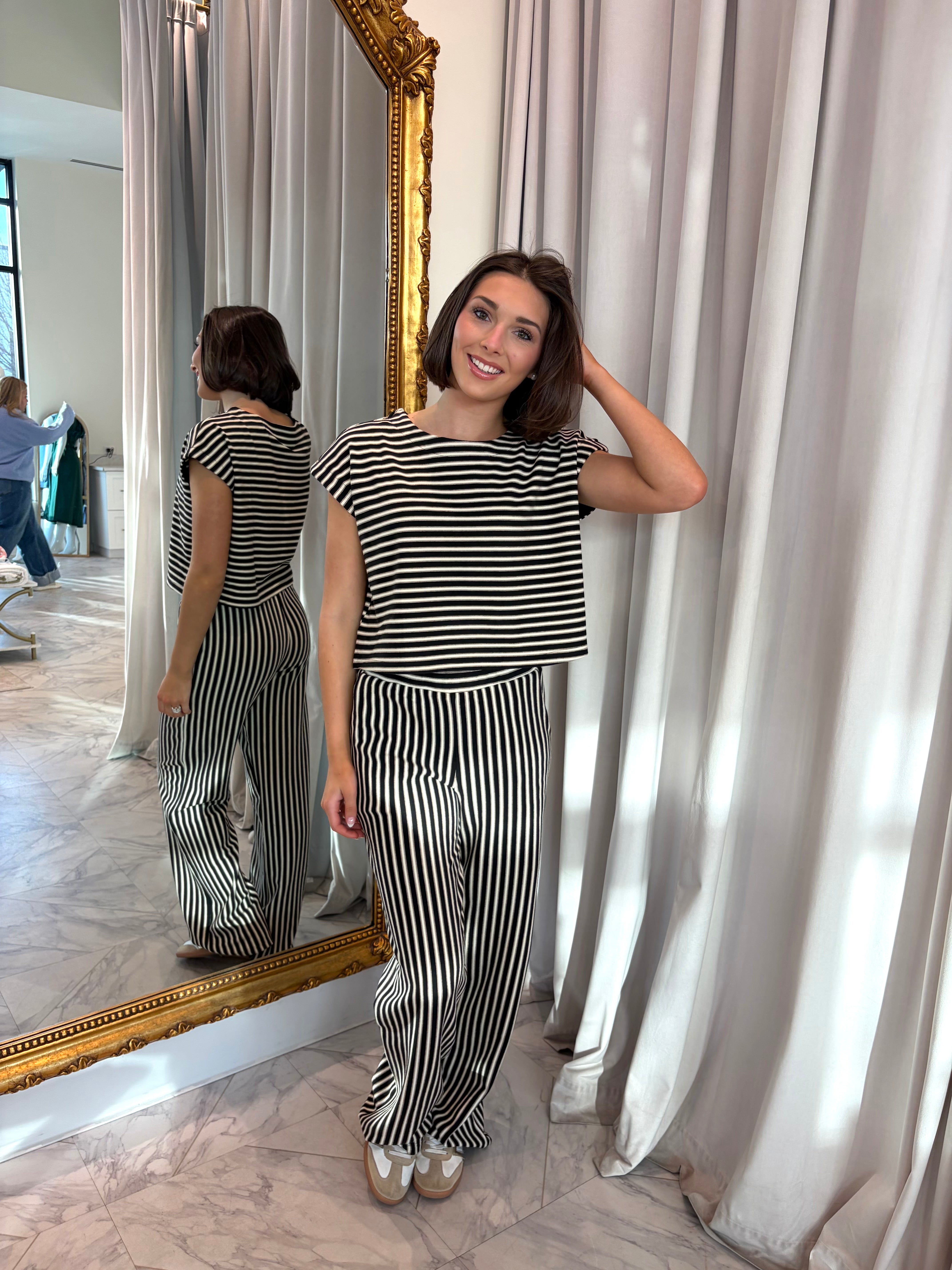 Sweet As Honey Striped Knit Set - Black/Cream