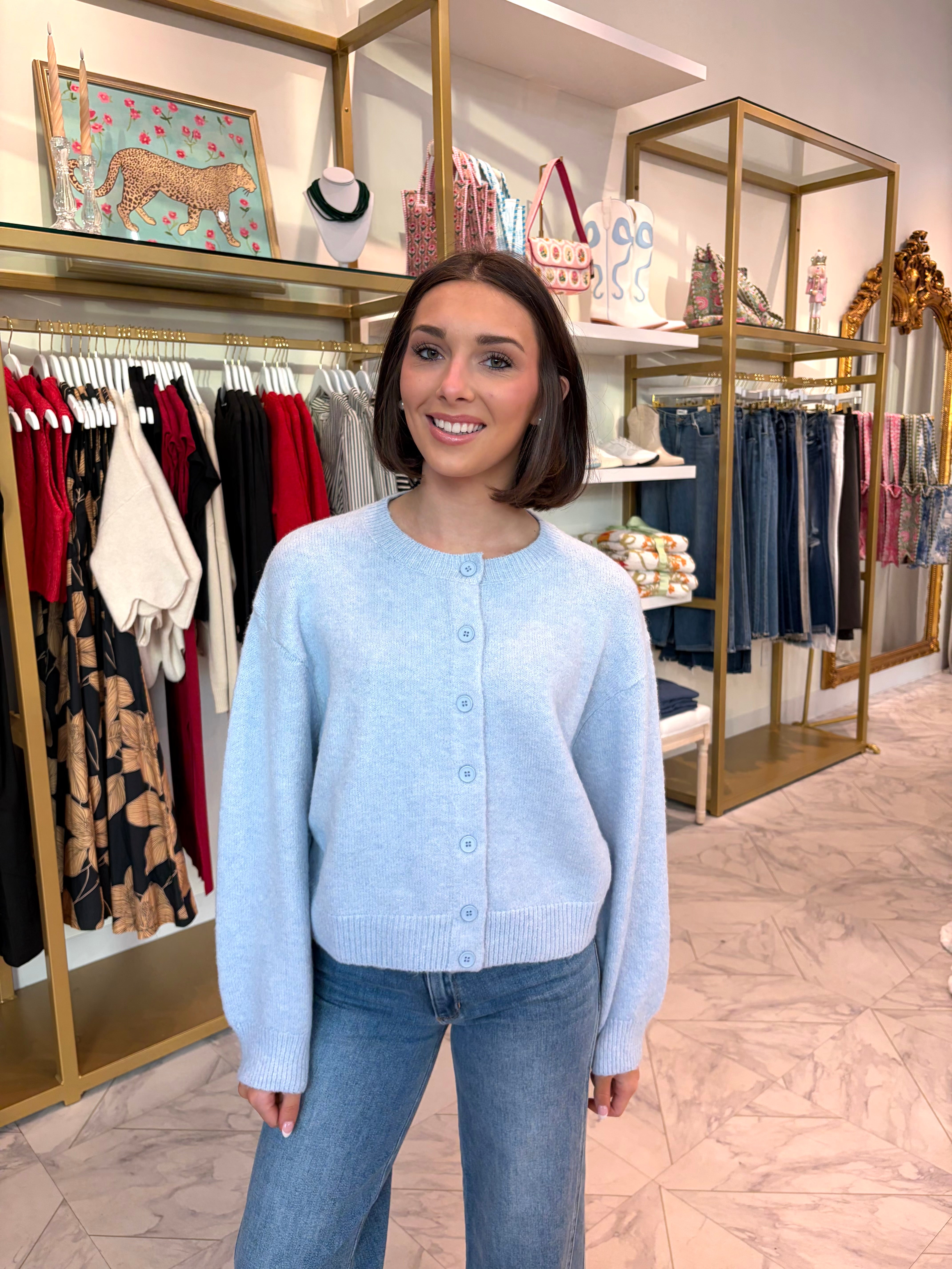 Becka Soft Knit Button Up Cardigan Sweater - Blue