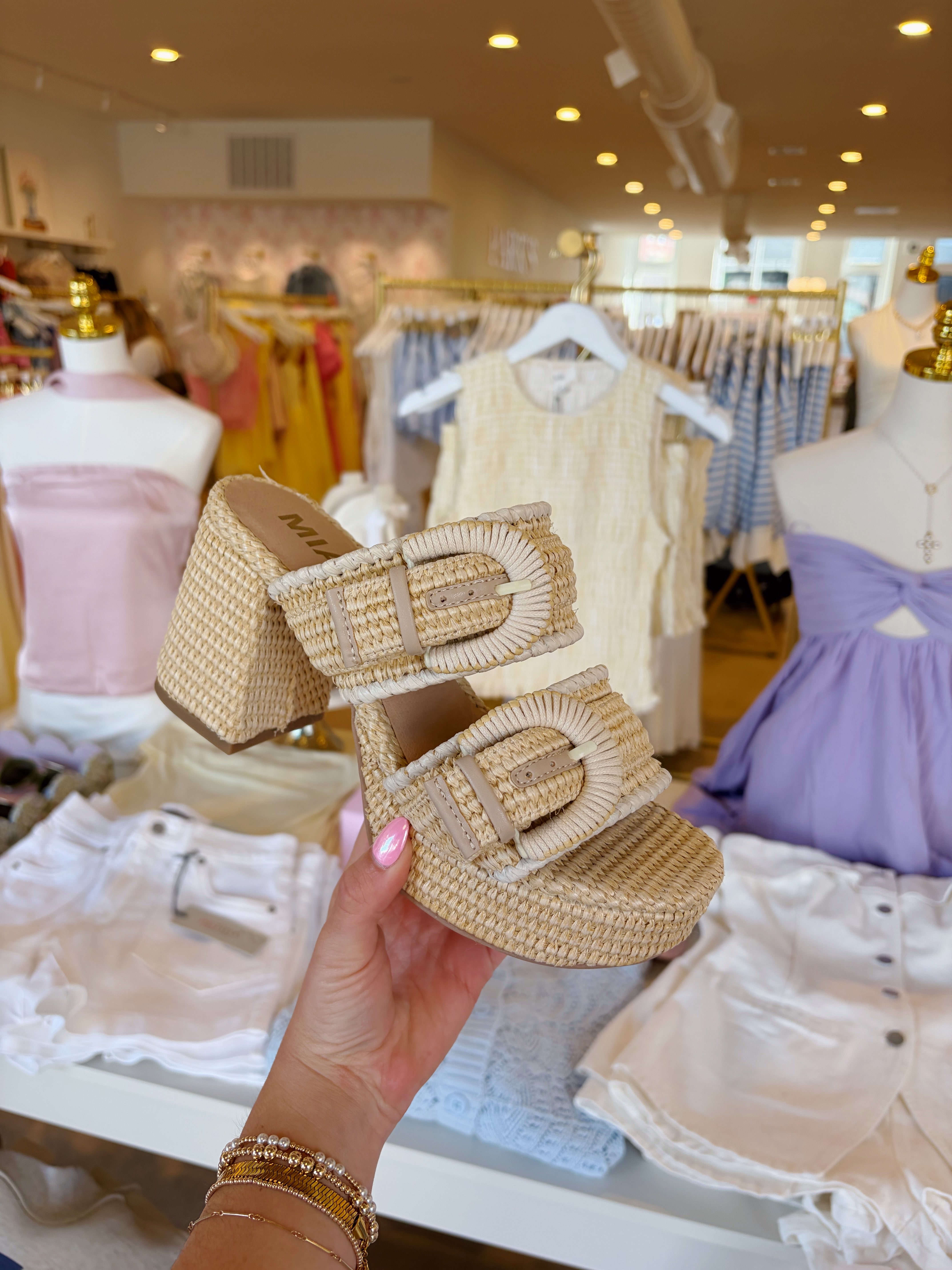 Rebekah Chunky Woven Heels - Natural