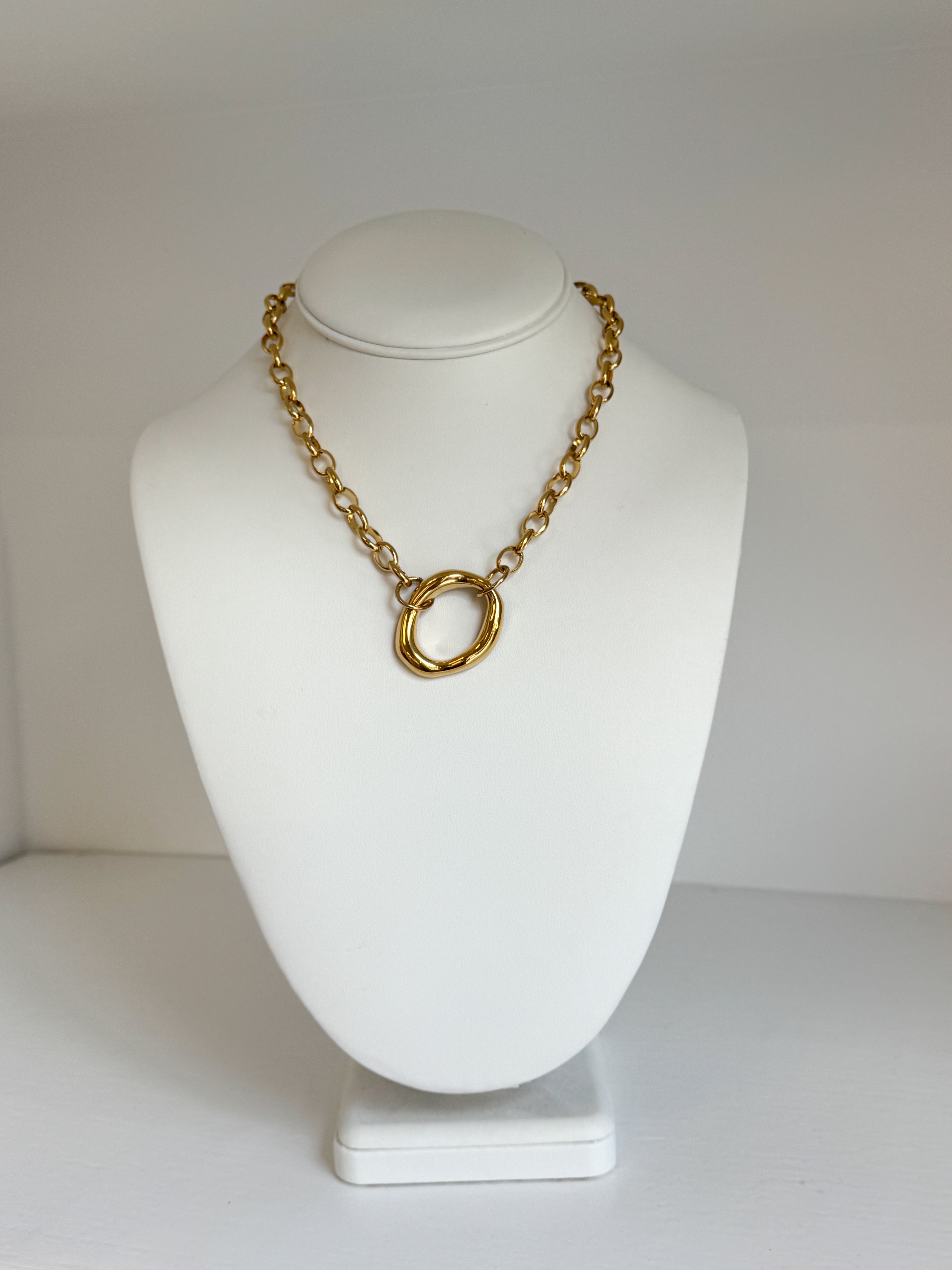 Circle Statement Necklace - Gold - Water Resistant
