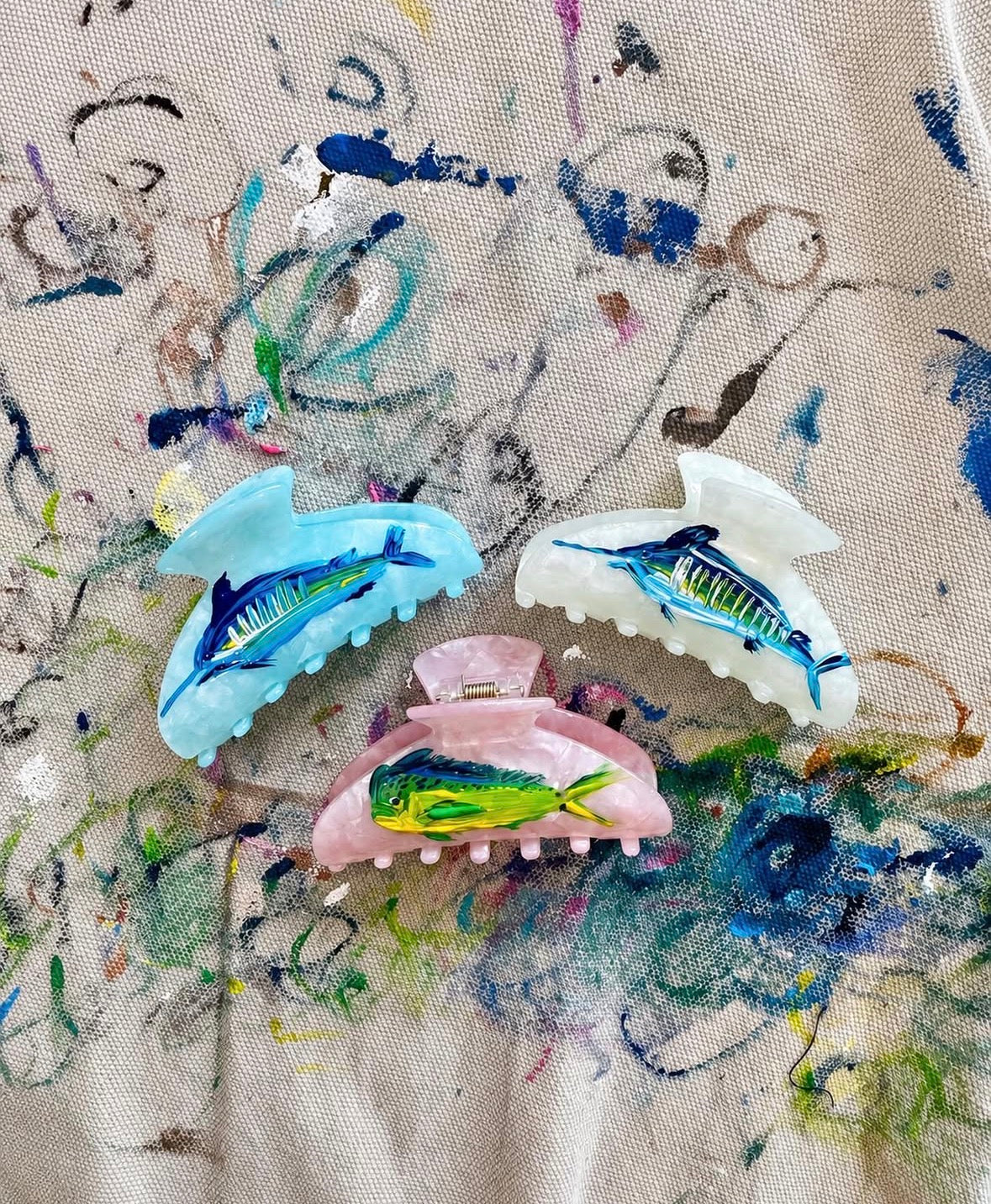 Deep Sea Hand Painted Hair Claw Clips