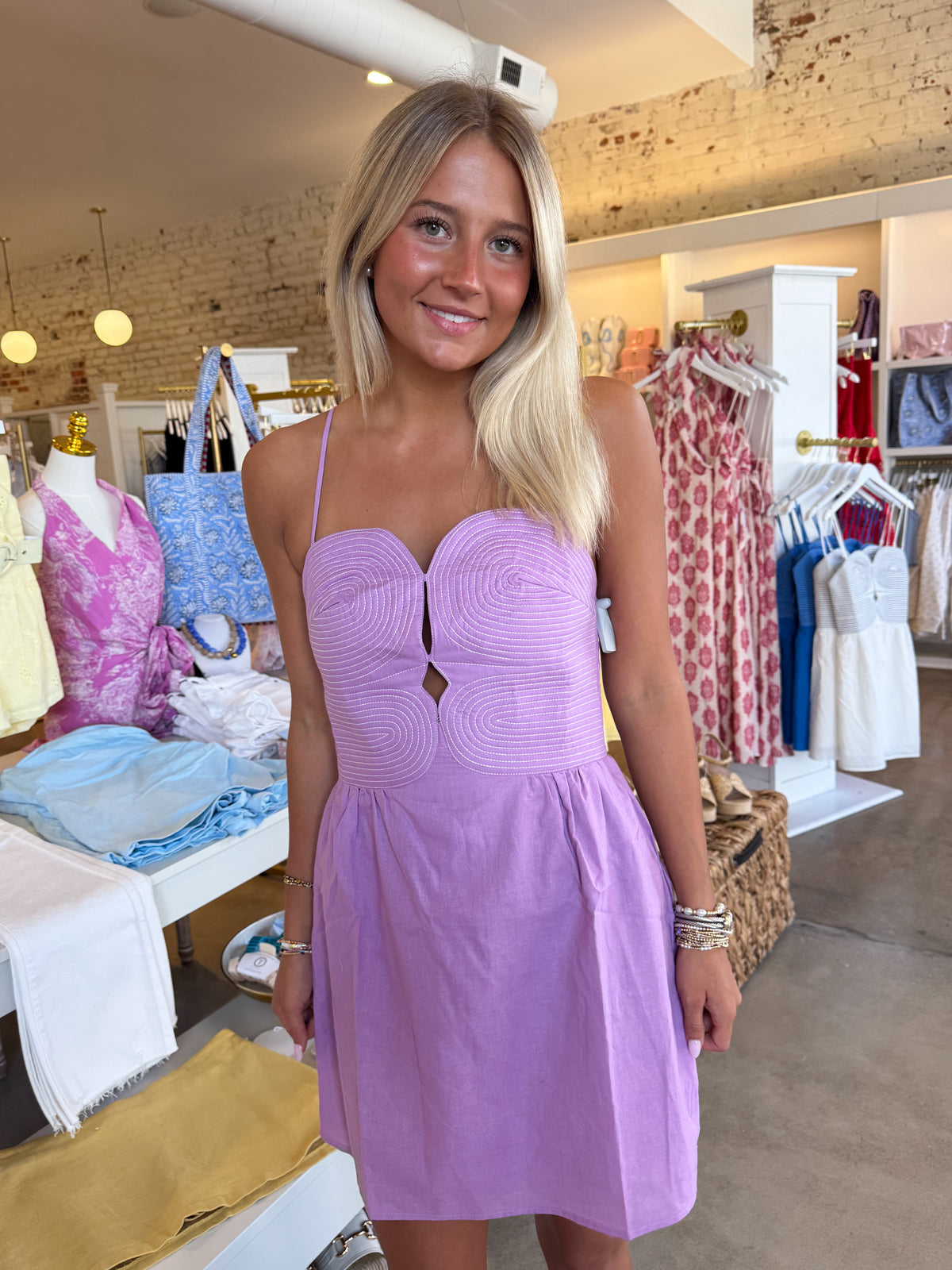 Kayda Embroidered Mini Dress - Lavender - RESTOCK