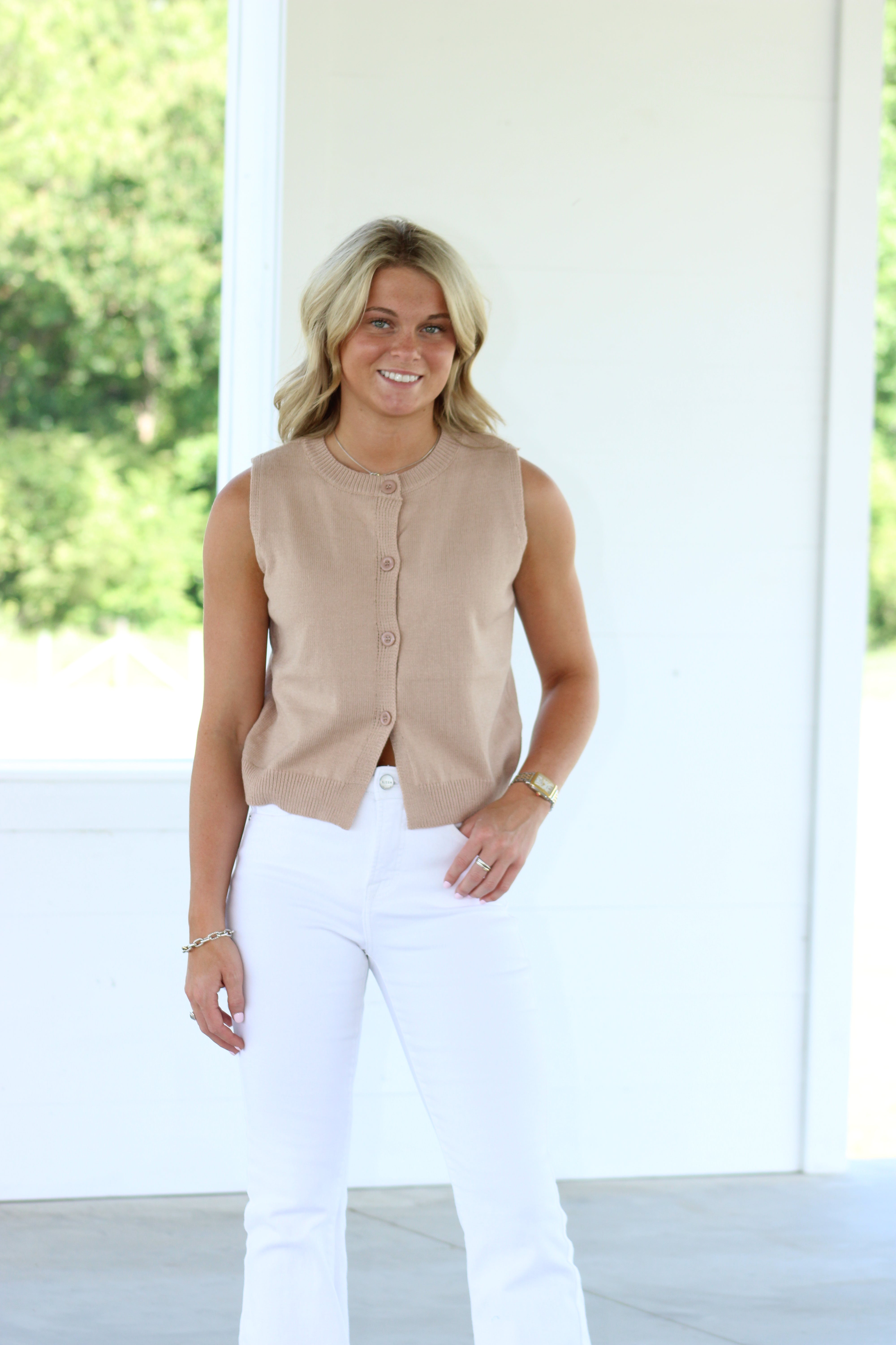 Luna Button Down Sweater Vest - Taupe