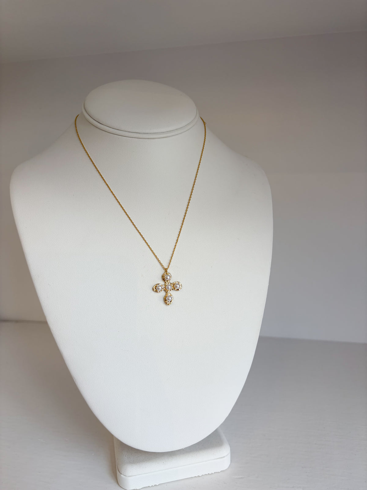 Dainty Pearl Cross Necklace