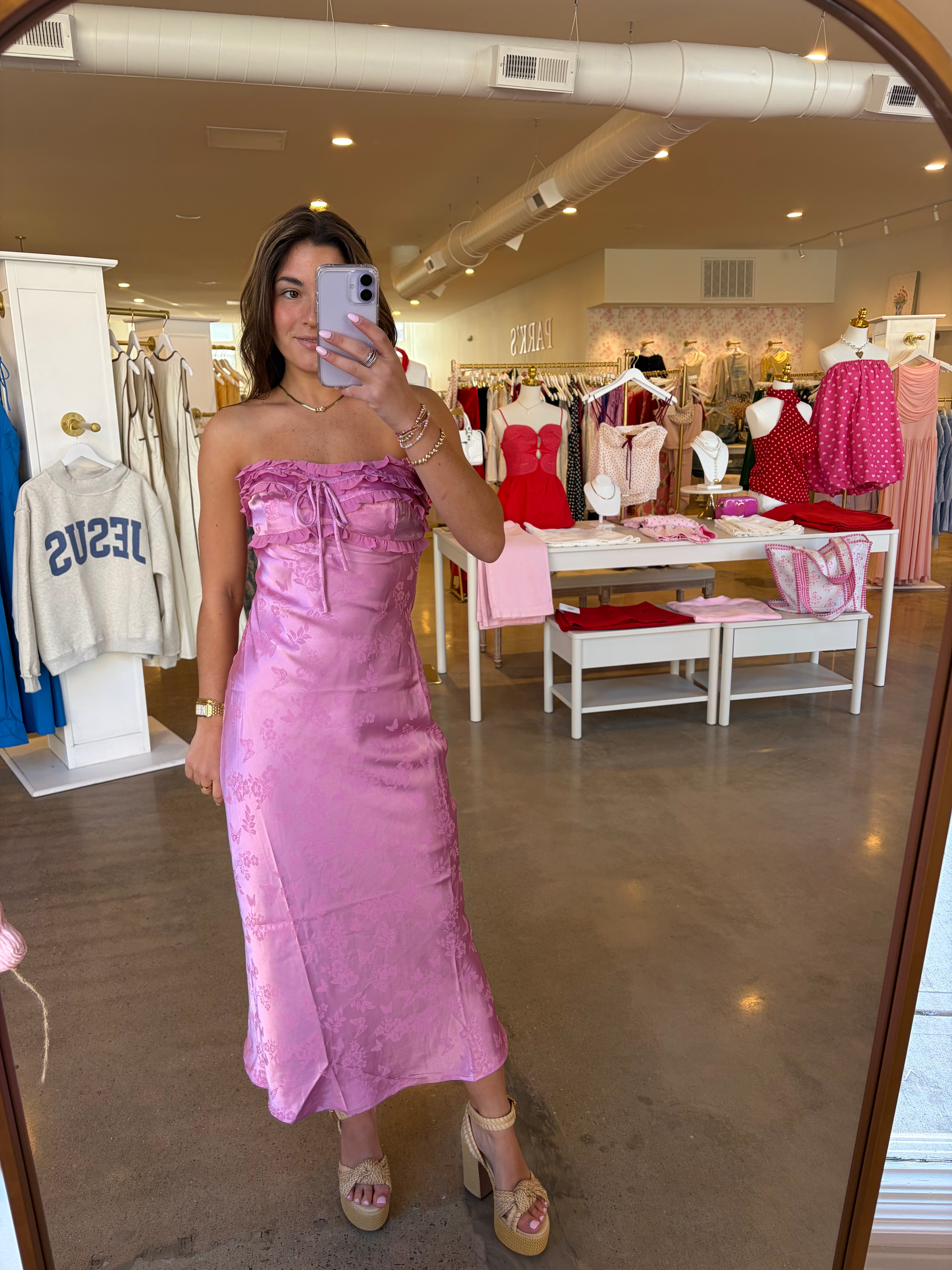Dream A Little Satin Midi Dress - Pink