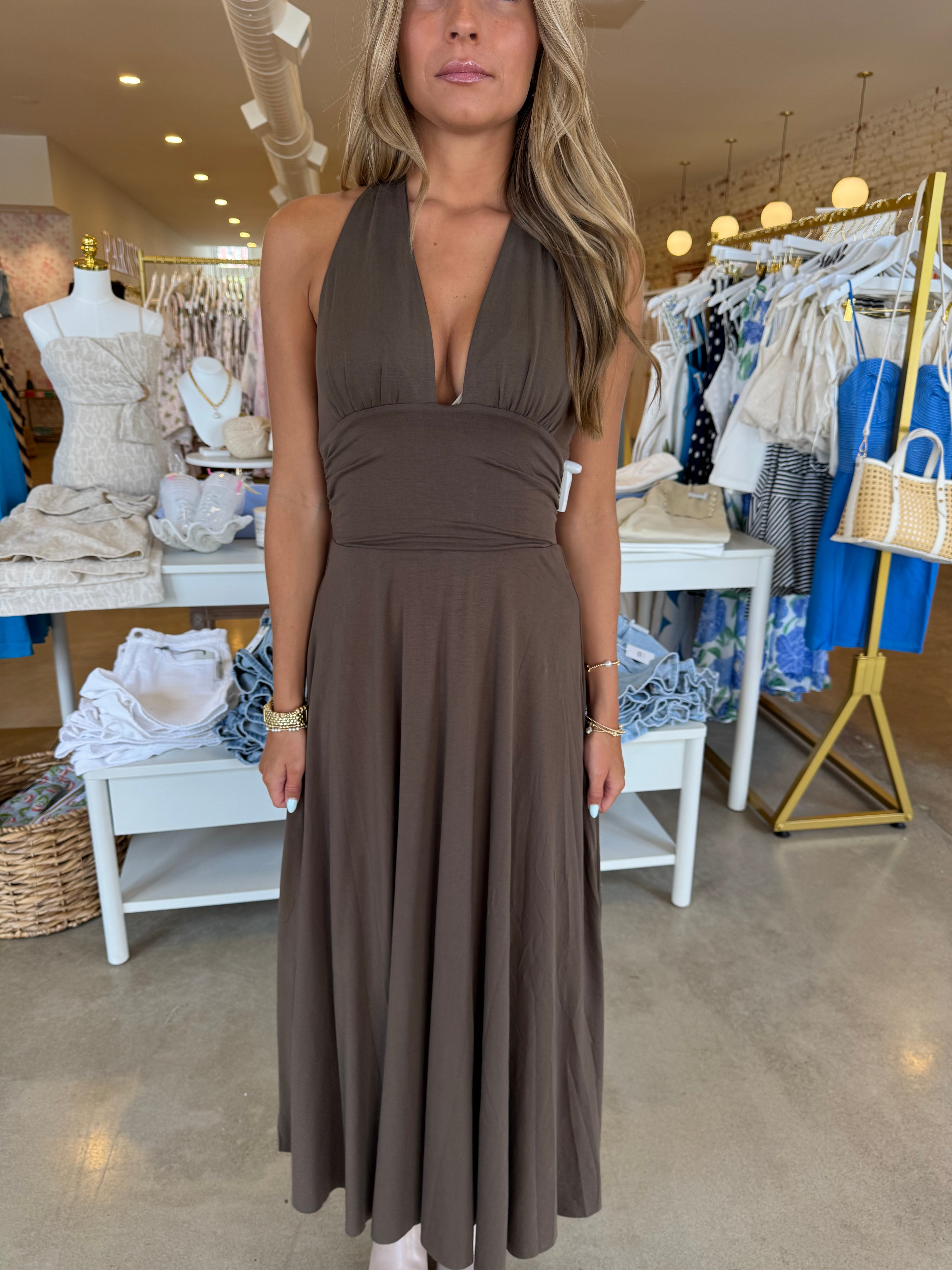 Marilyn Halter Maxi Dress - Brown