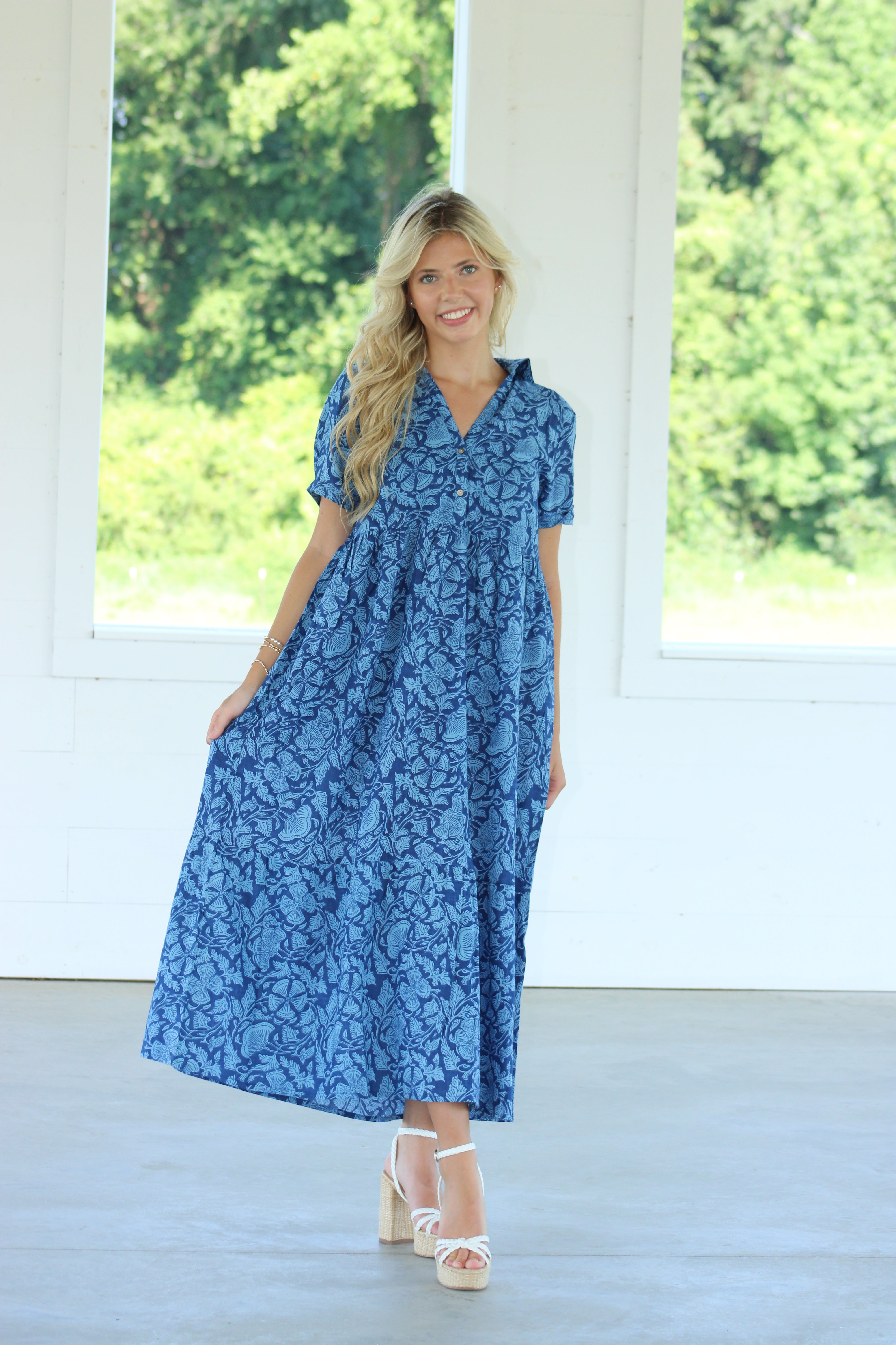 Summer Blues Midi Dress - Navy & Light Blue