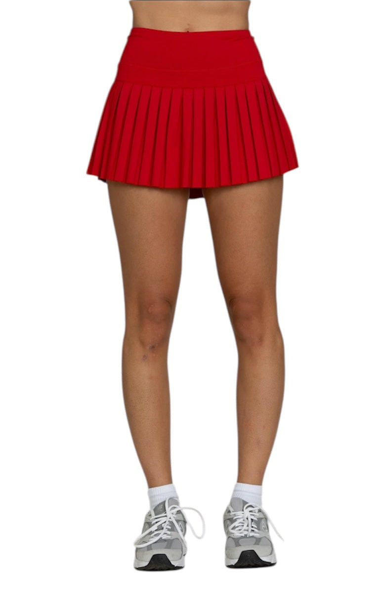Gold Hinge Pleated Tennis Skirt - Red