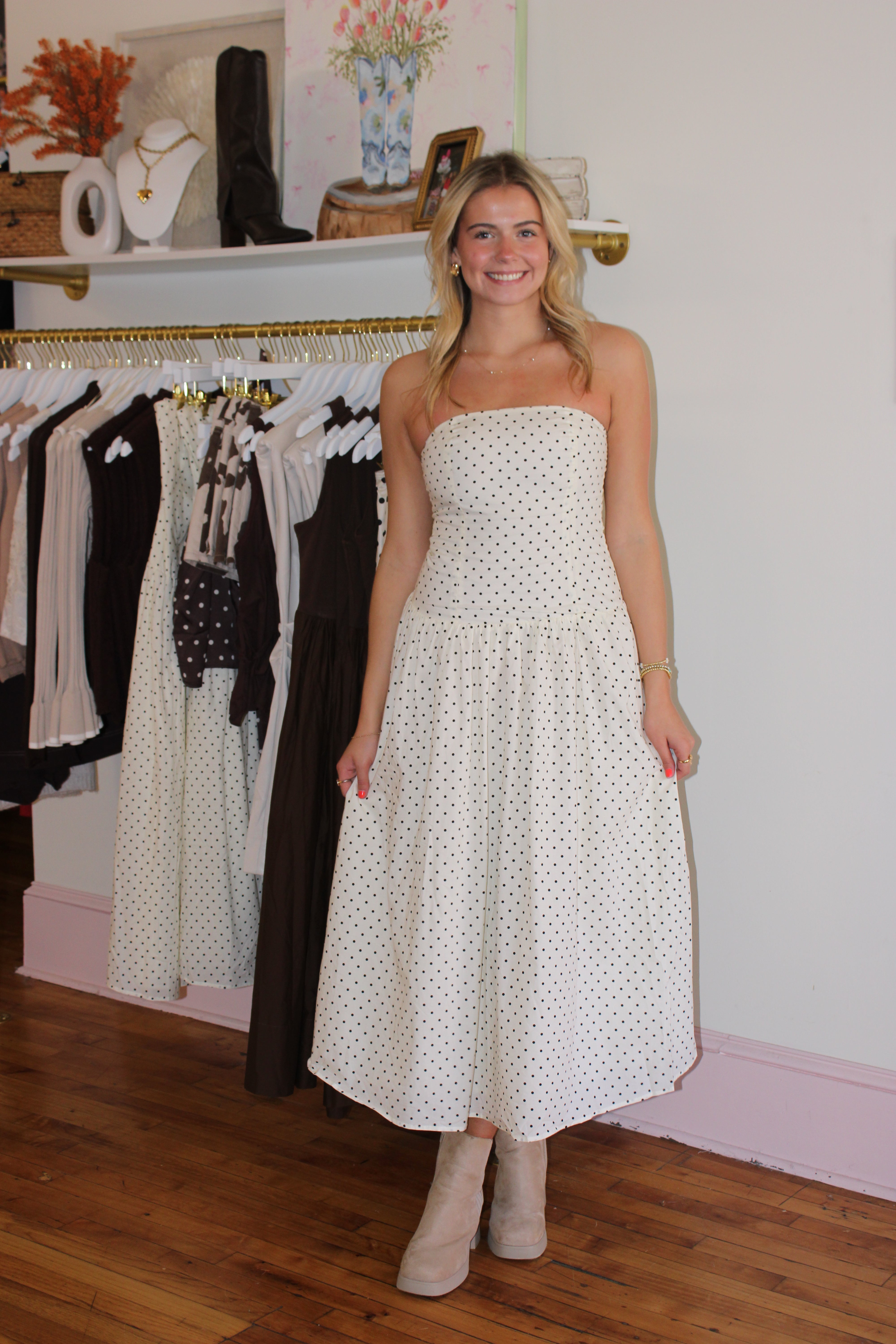 Meant For You Maxi Dress - White Polka Dot