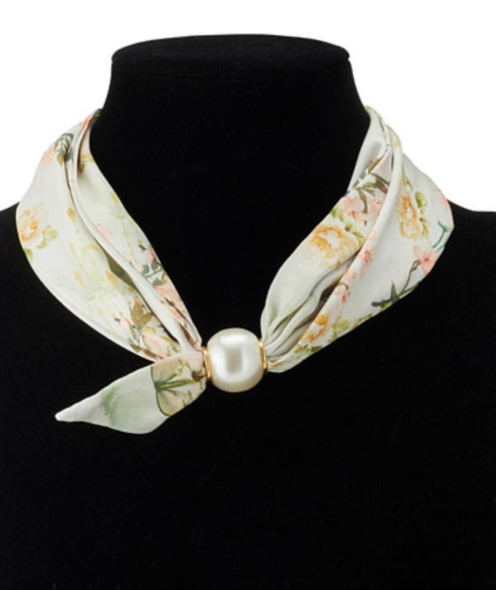 Floral Silk Pearl Magnetic Scarf Necklace (2 colors)
