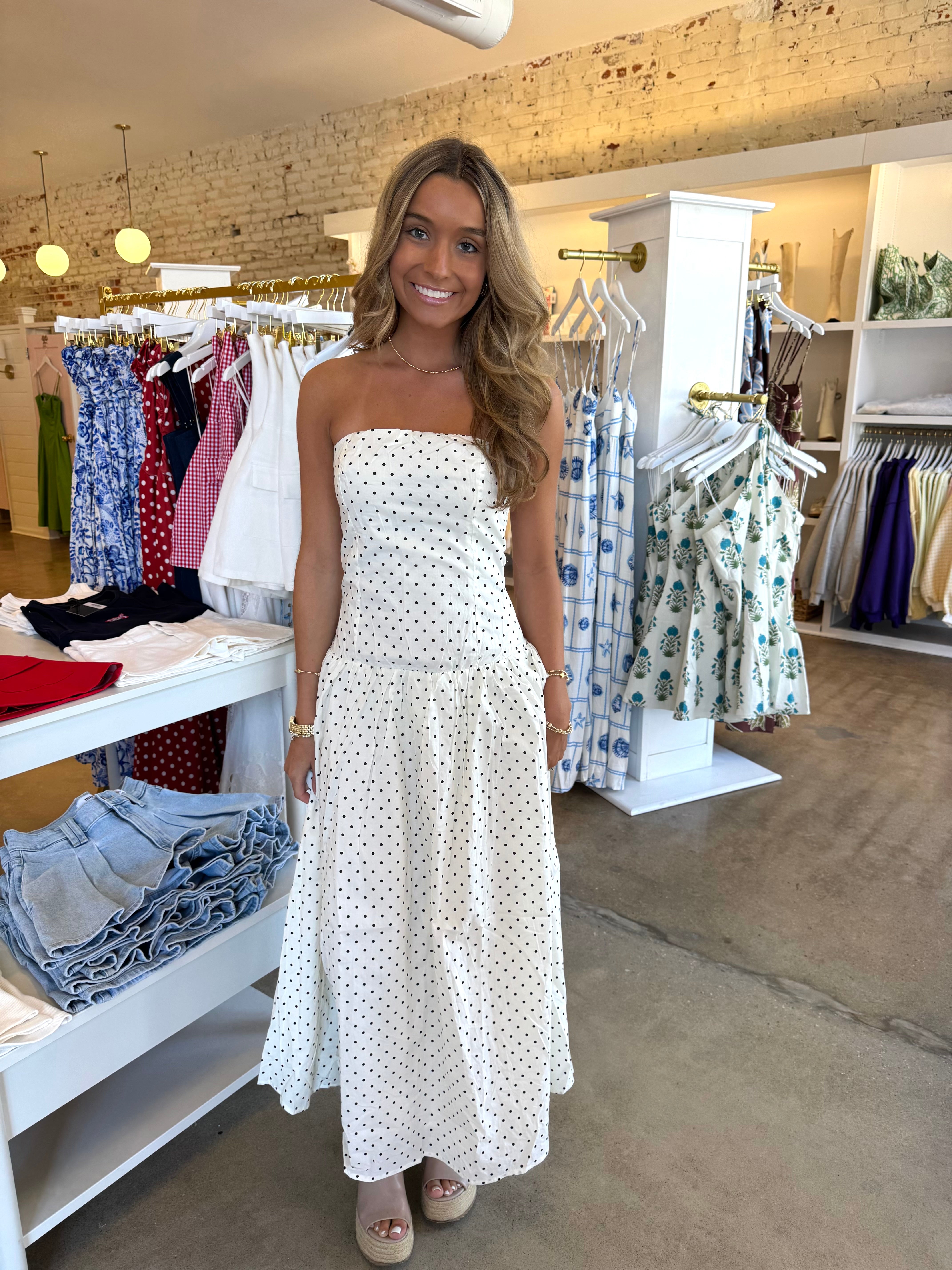 Faith Midi Dress - White Polka Dot