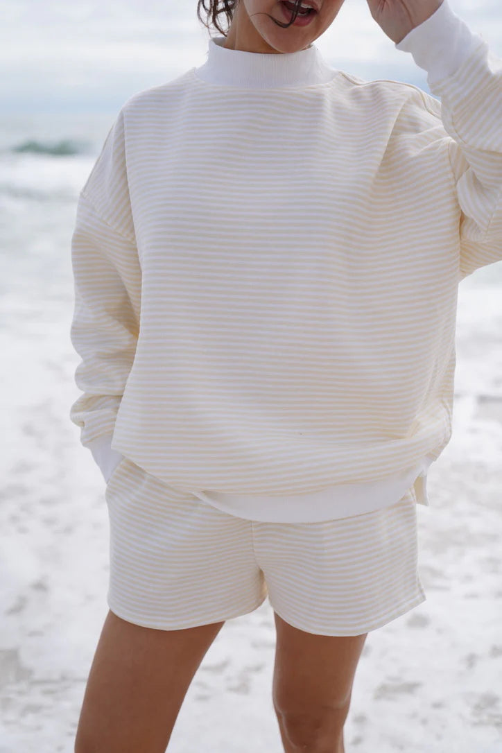 Baby Yellow & White Striped Mockneck Sweatshirt