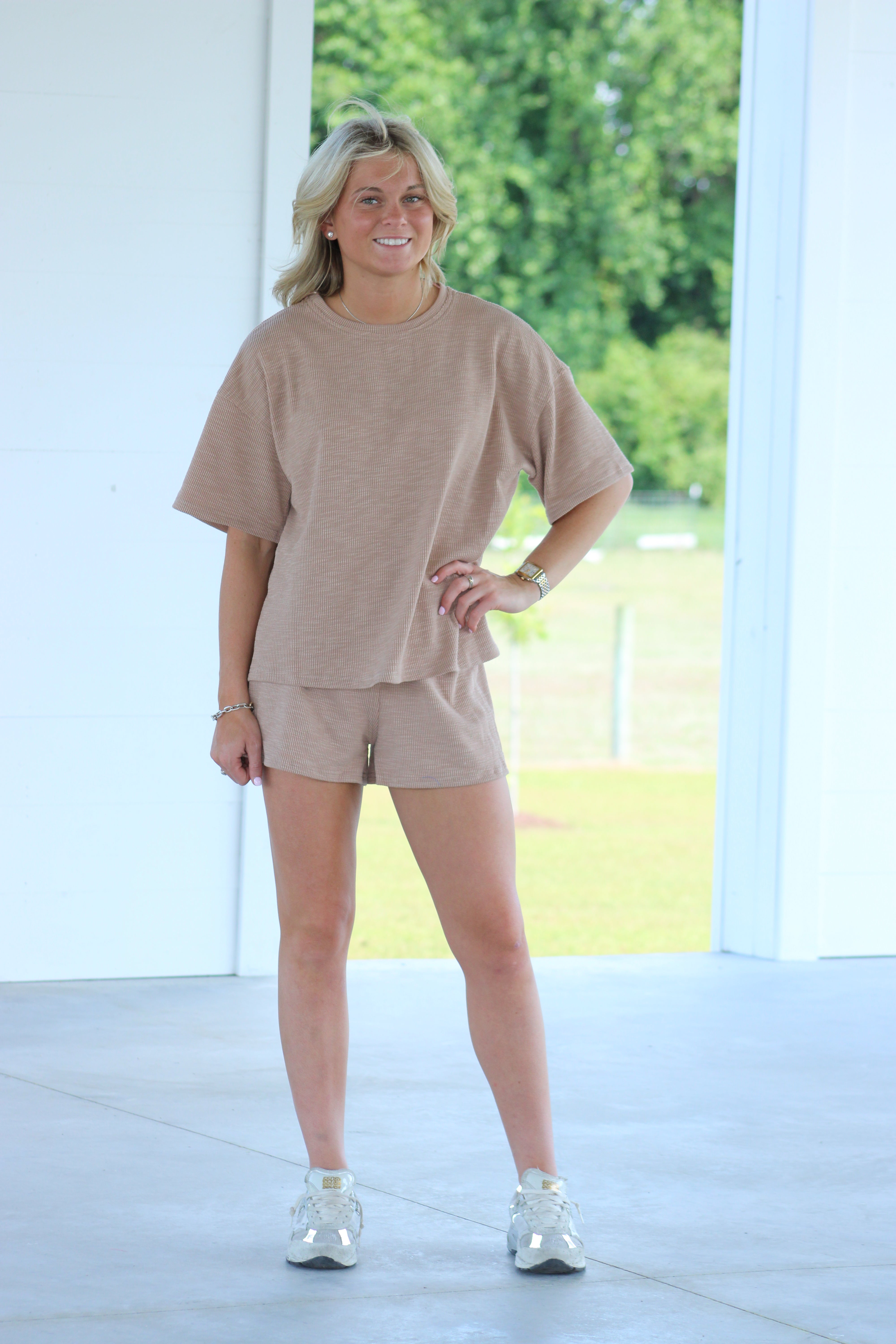 Amaya Knit Top & Shorts Set - Taupe
