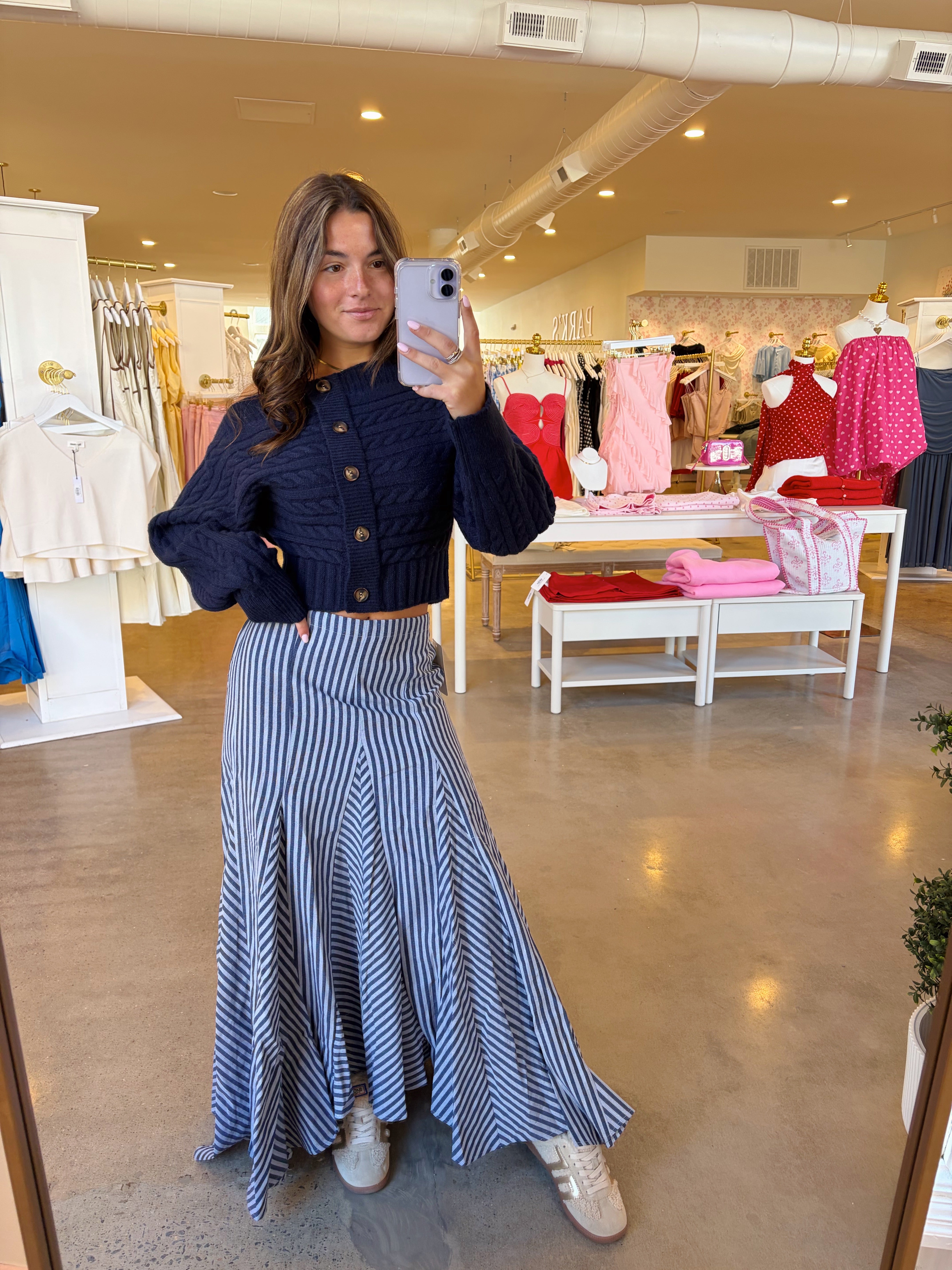 Dalia Midi Skirt - Blue Stripe