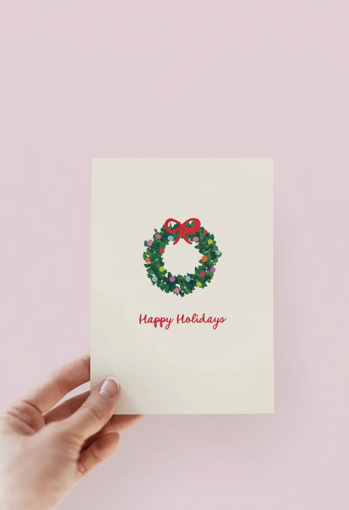 Happy Holidays Colorful Wreath with Bow Greeting Card