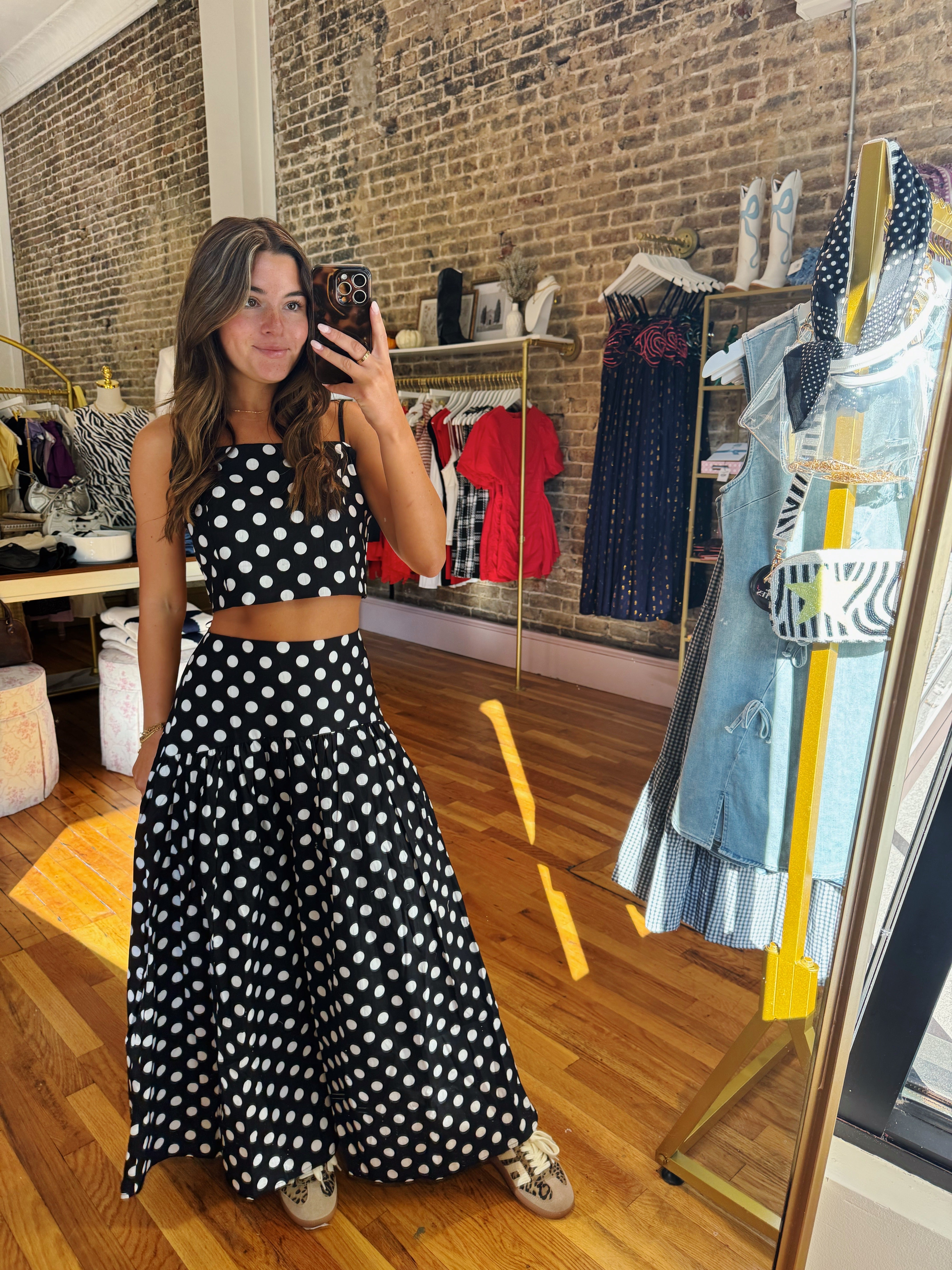 Rebecca Top & Skirt Set - Black Polka Dot