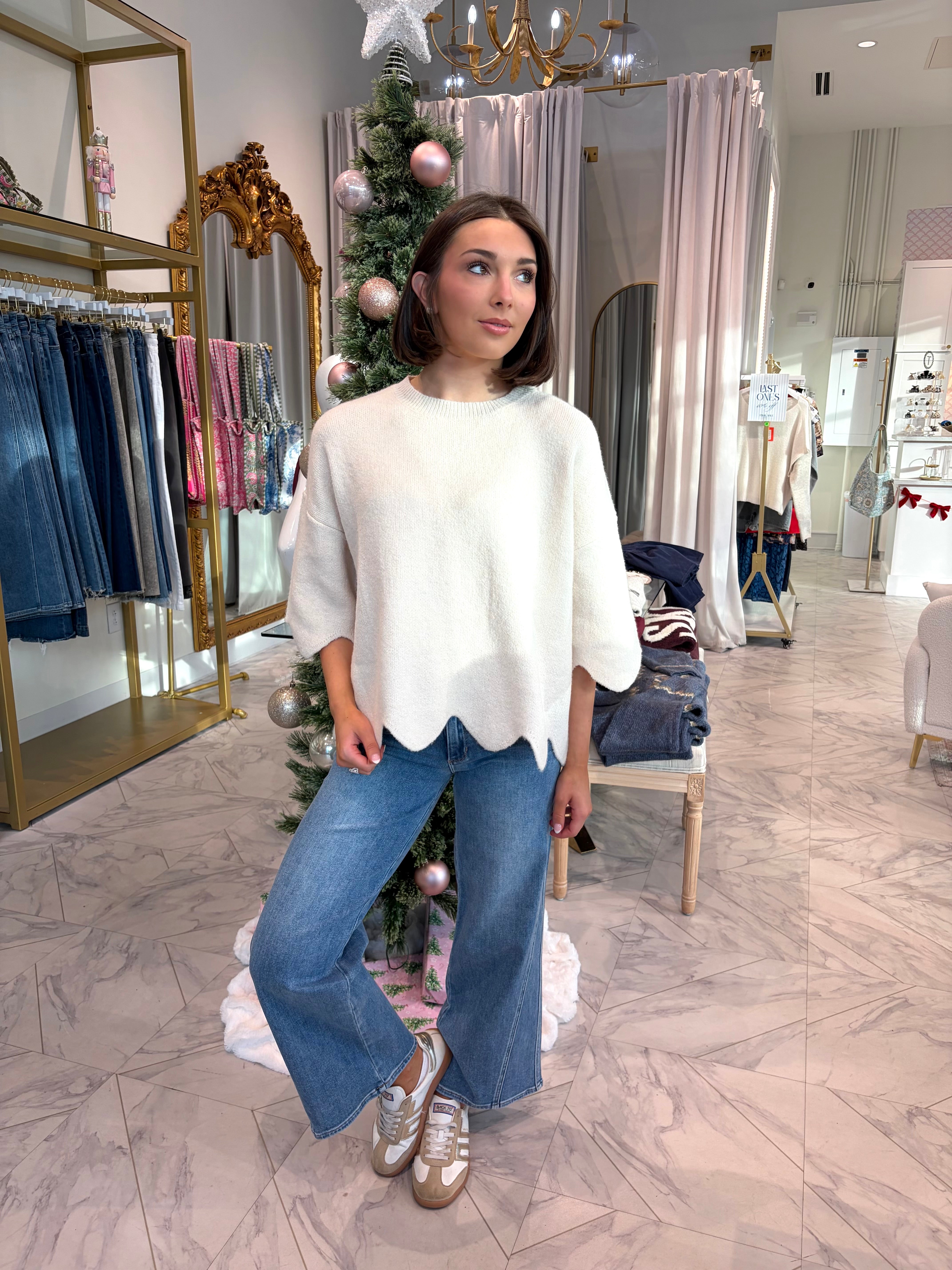 Camille Scalloped Sweater - Cream