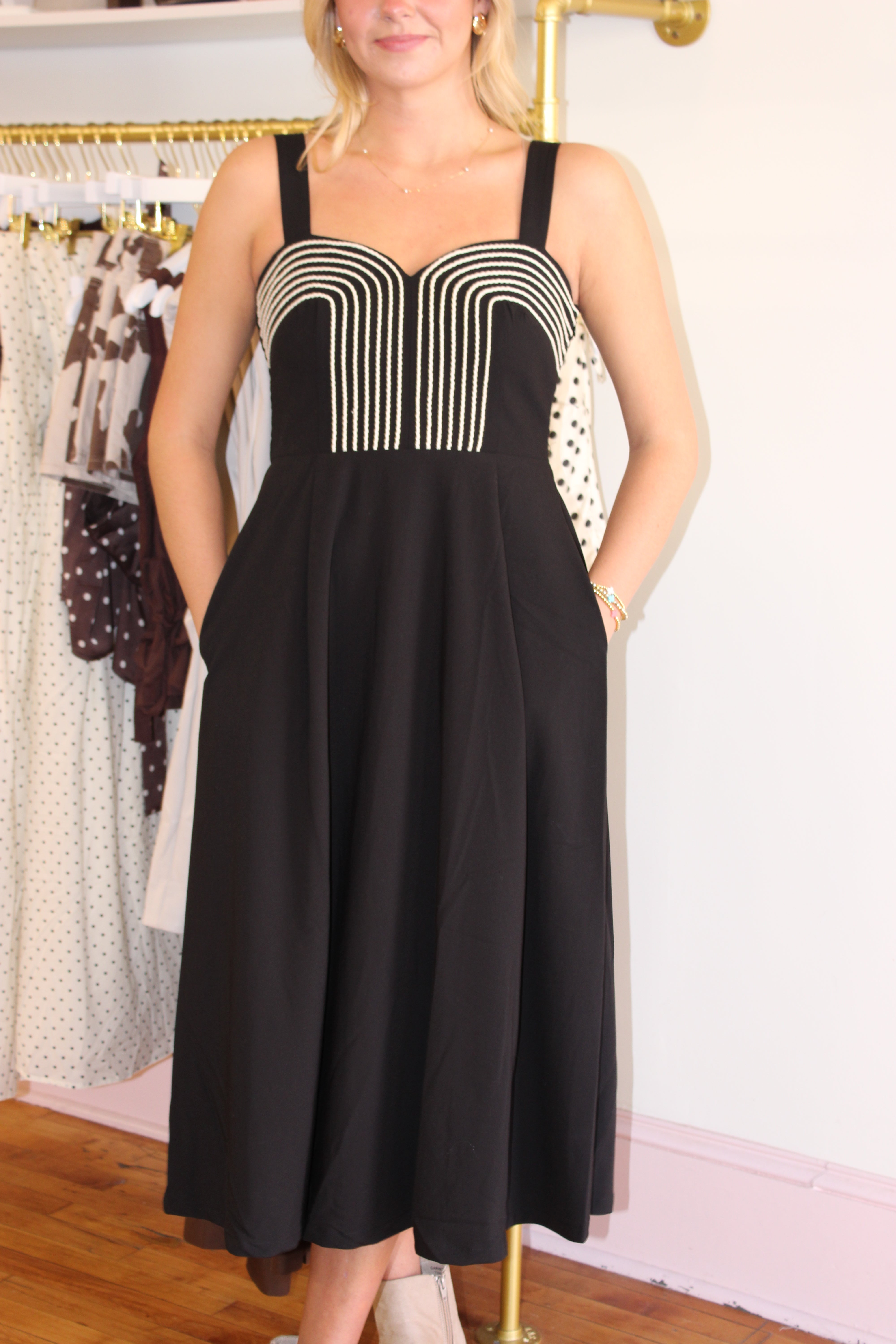 Warren Embroidered Linen Midi Dress - Black