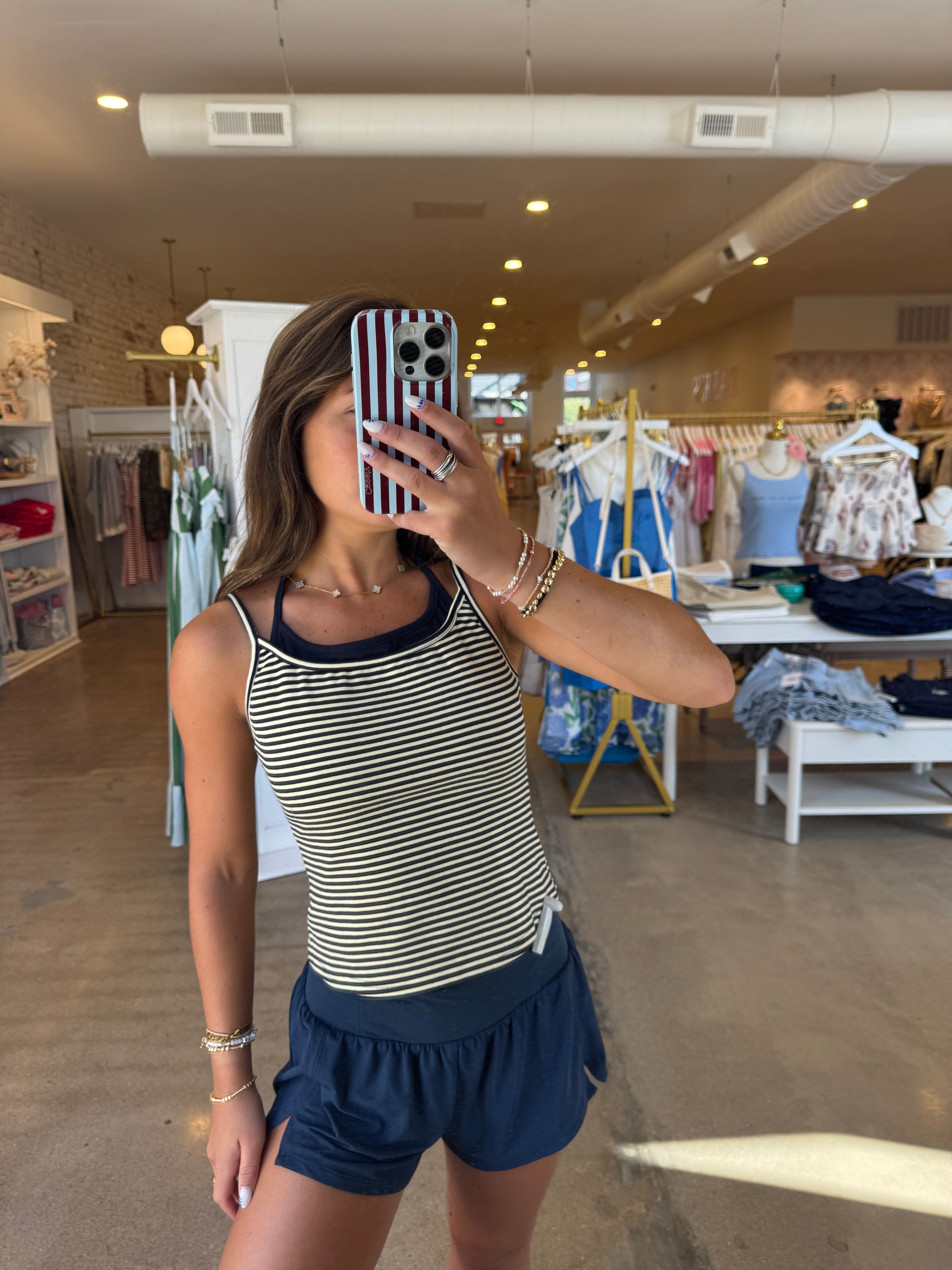 Peyton Double Lined Tank - Navy Stripe