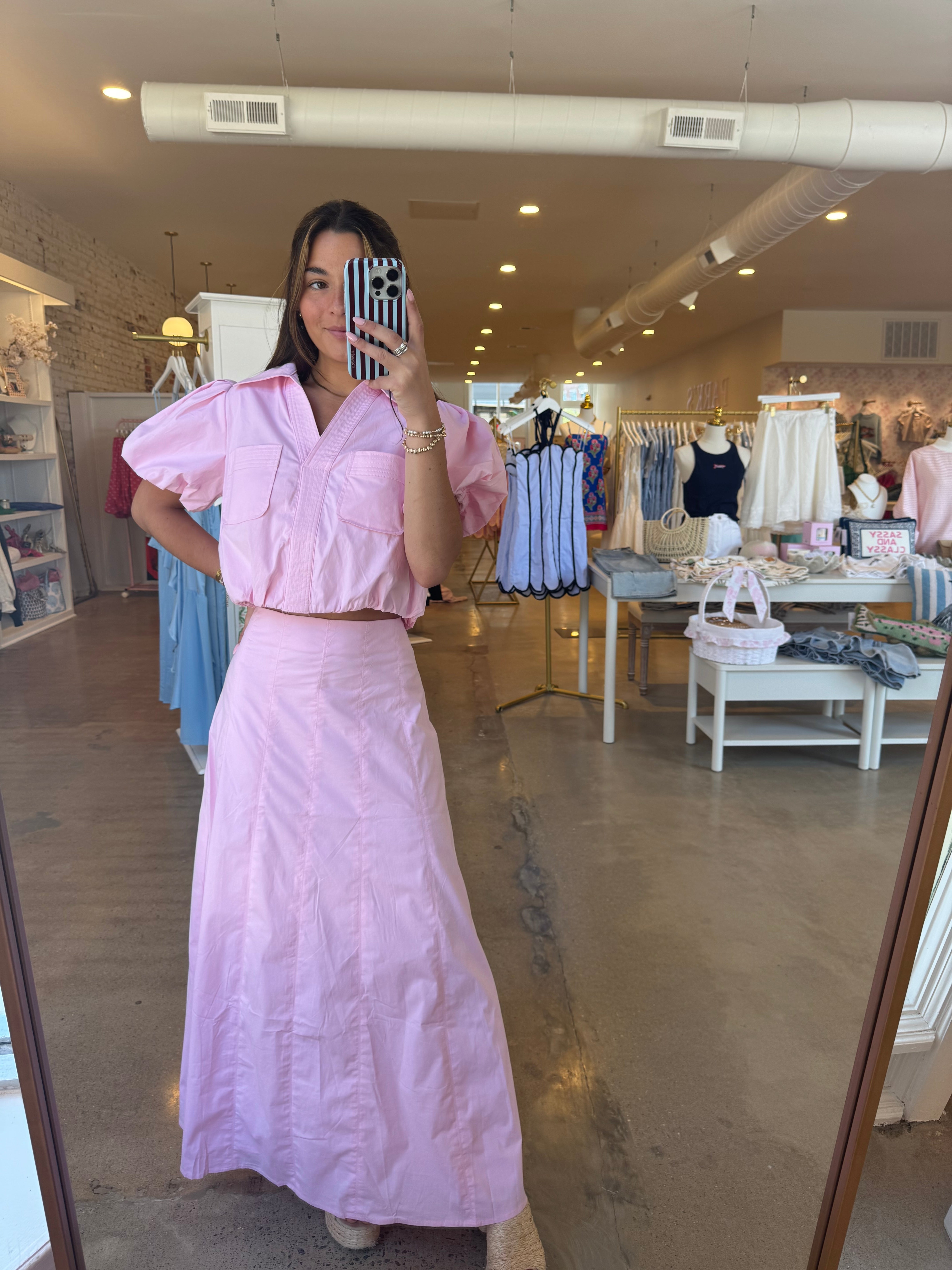 Something Inbetween Top & Midi Skirt Set - Pink