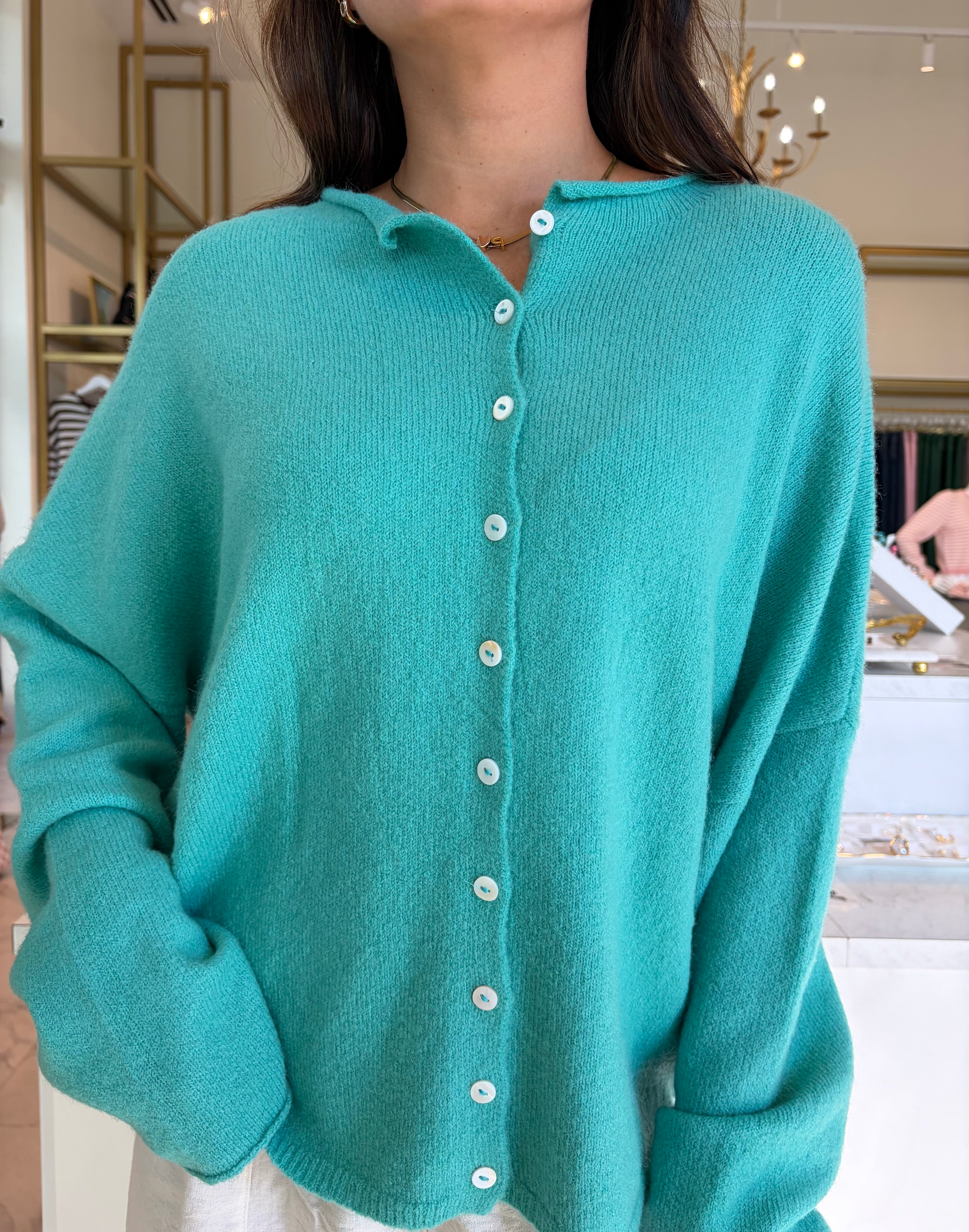Lizzie Knit Cardigan Sweater - Turquoise