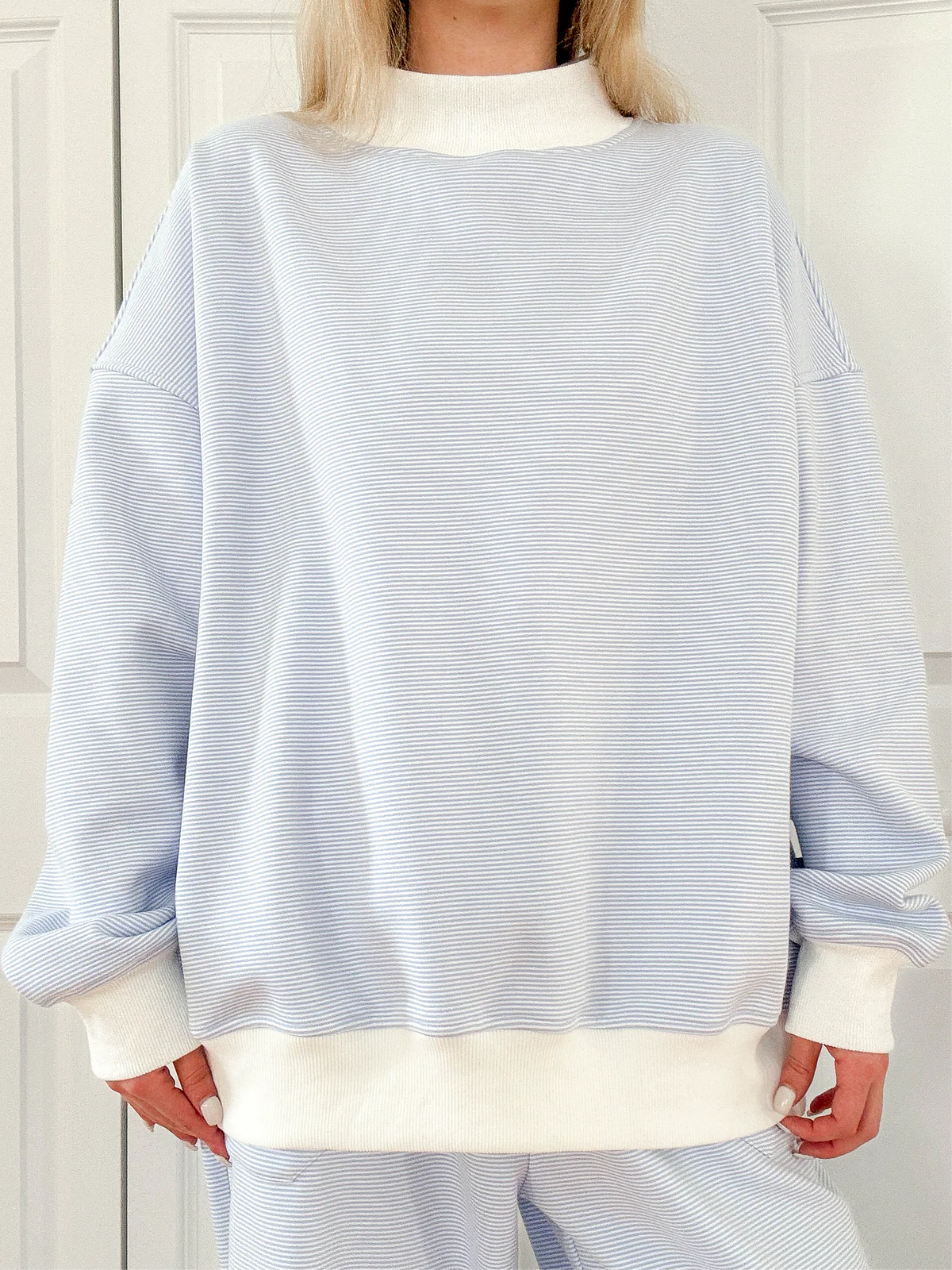 Blue & White Striped Mockneck Sweatshirt
