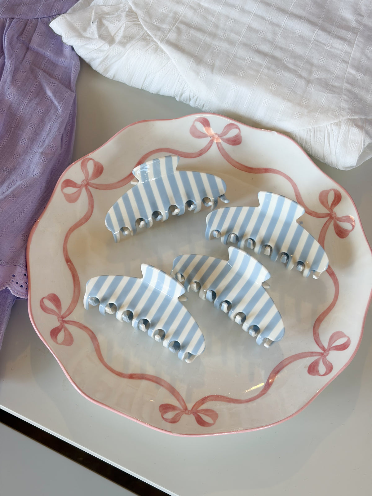 Blue and white stripe Hair Claw