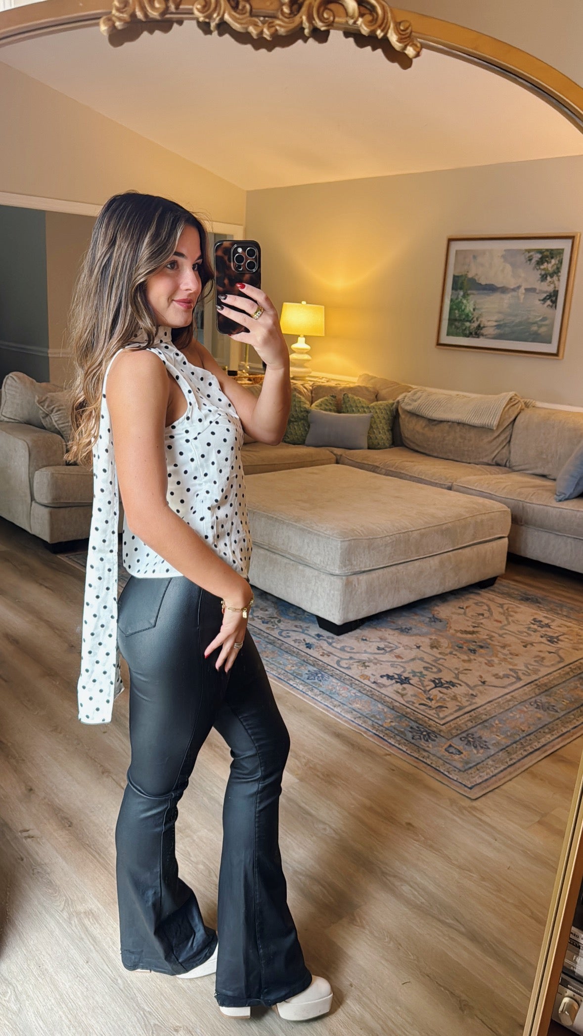 All Is Well Top With Scarf - White Polka Dot